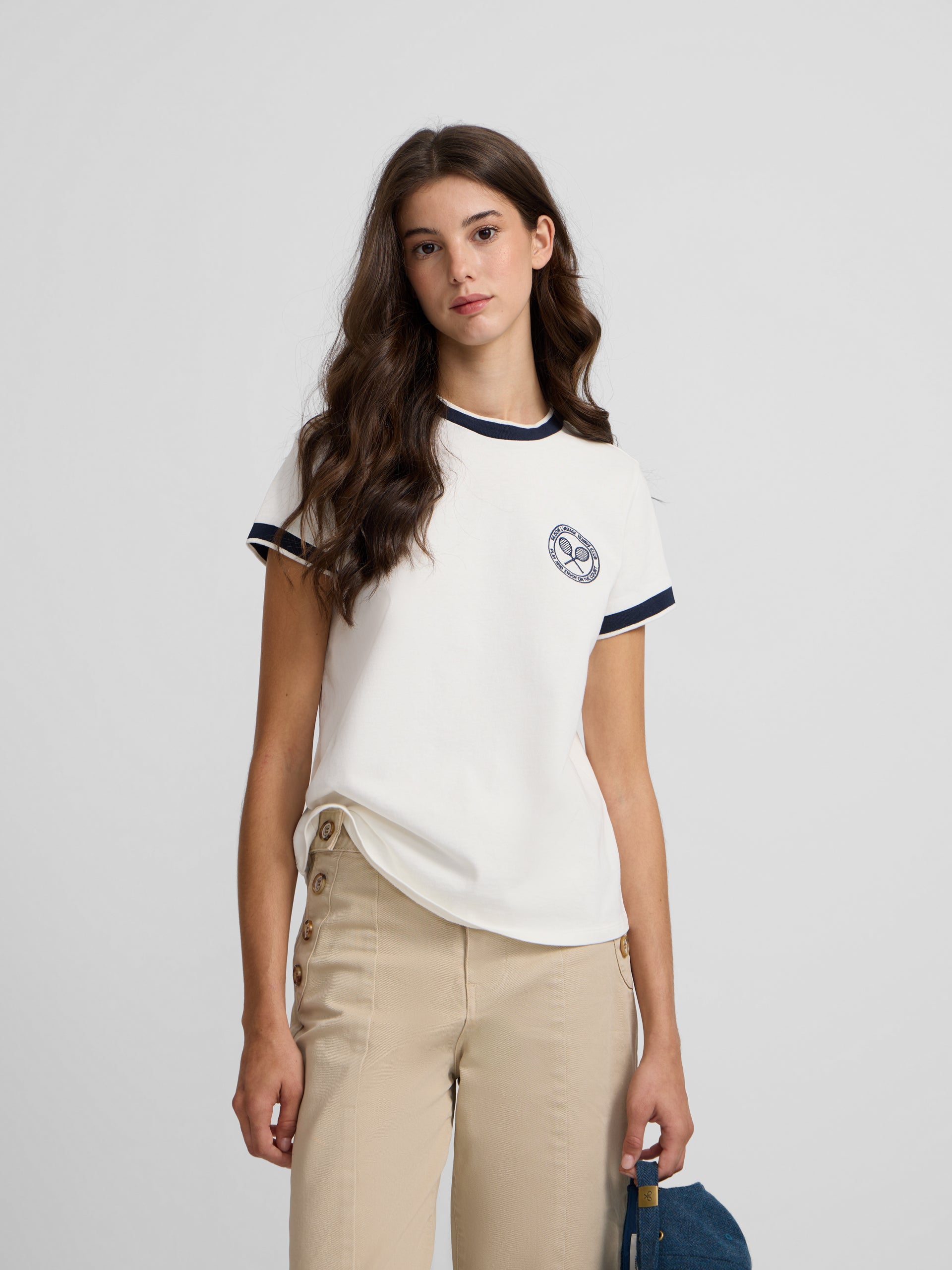 Camiseta woman varsity blanca