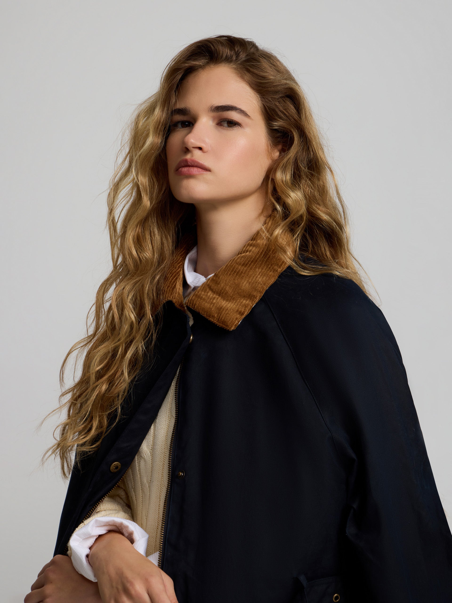 Parka larga encerada azul marino