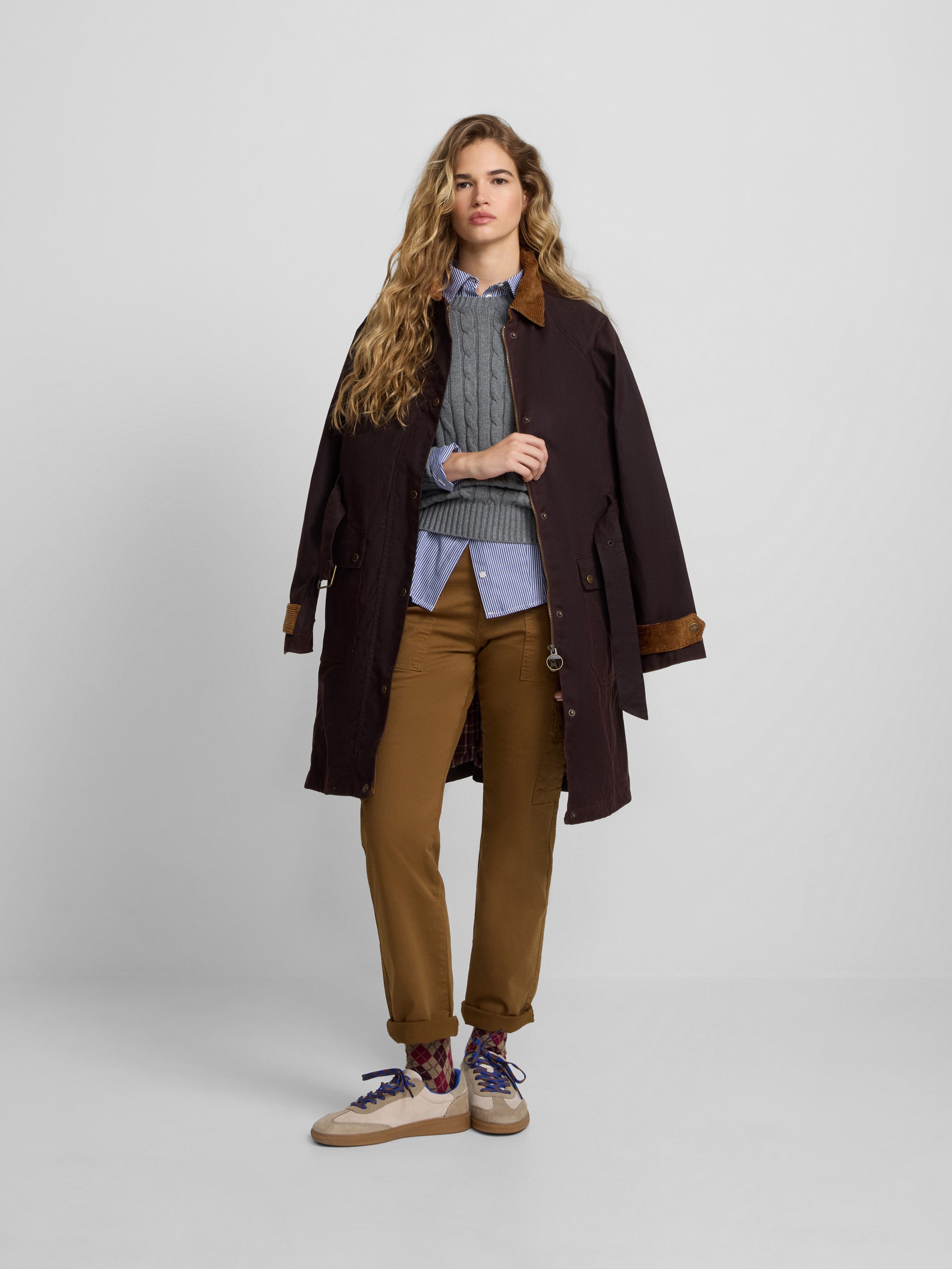 Parka longue cirée marron