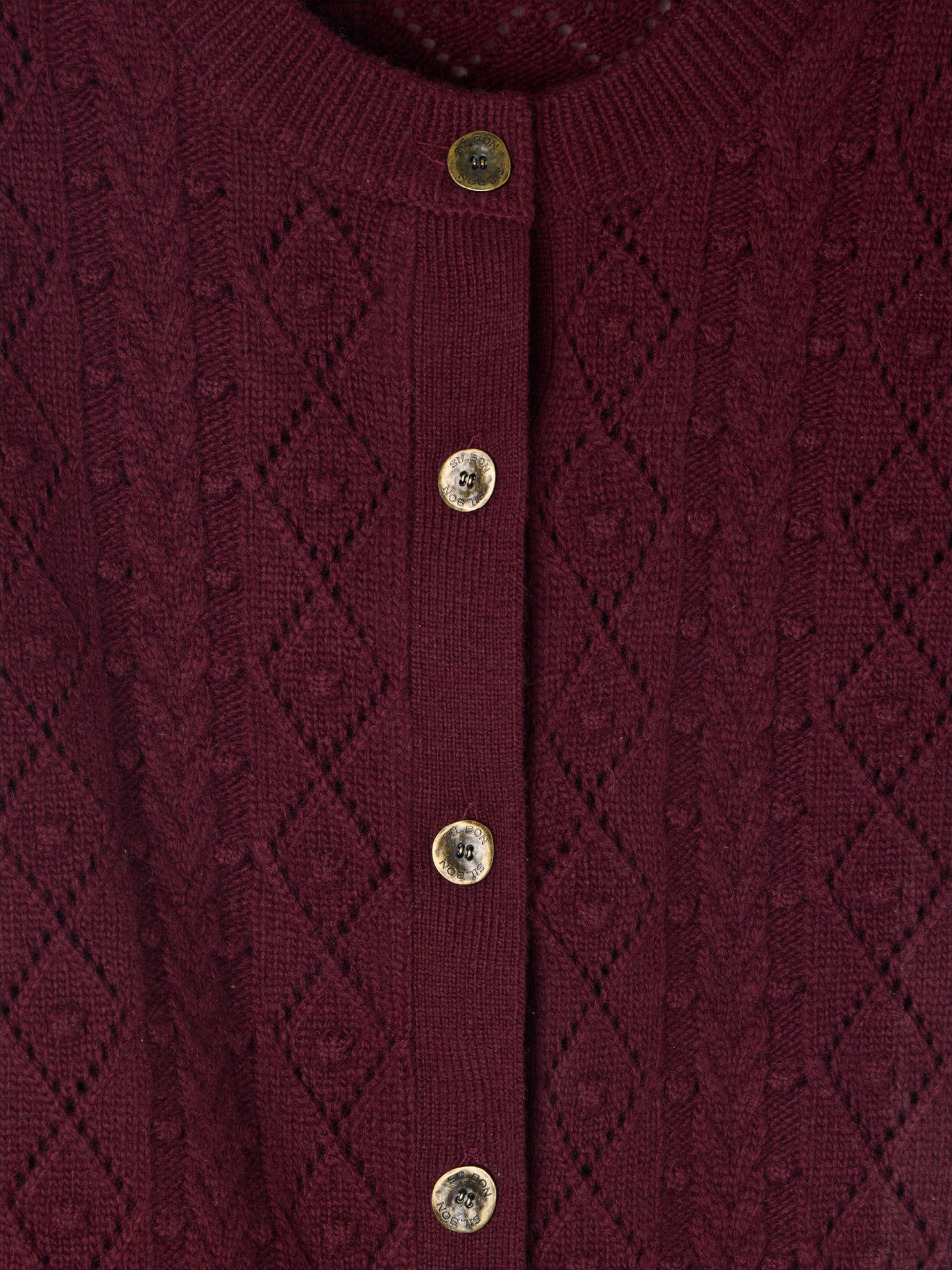 Cardigan de malha com tranças em bordô