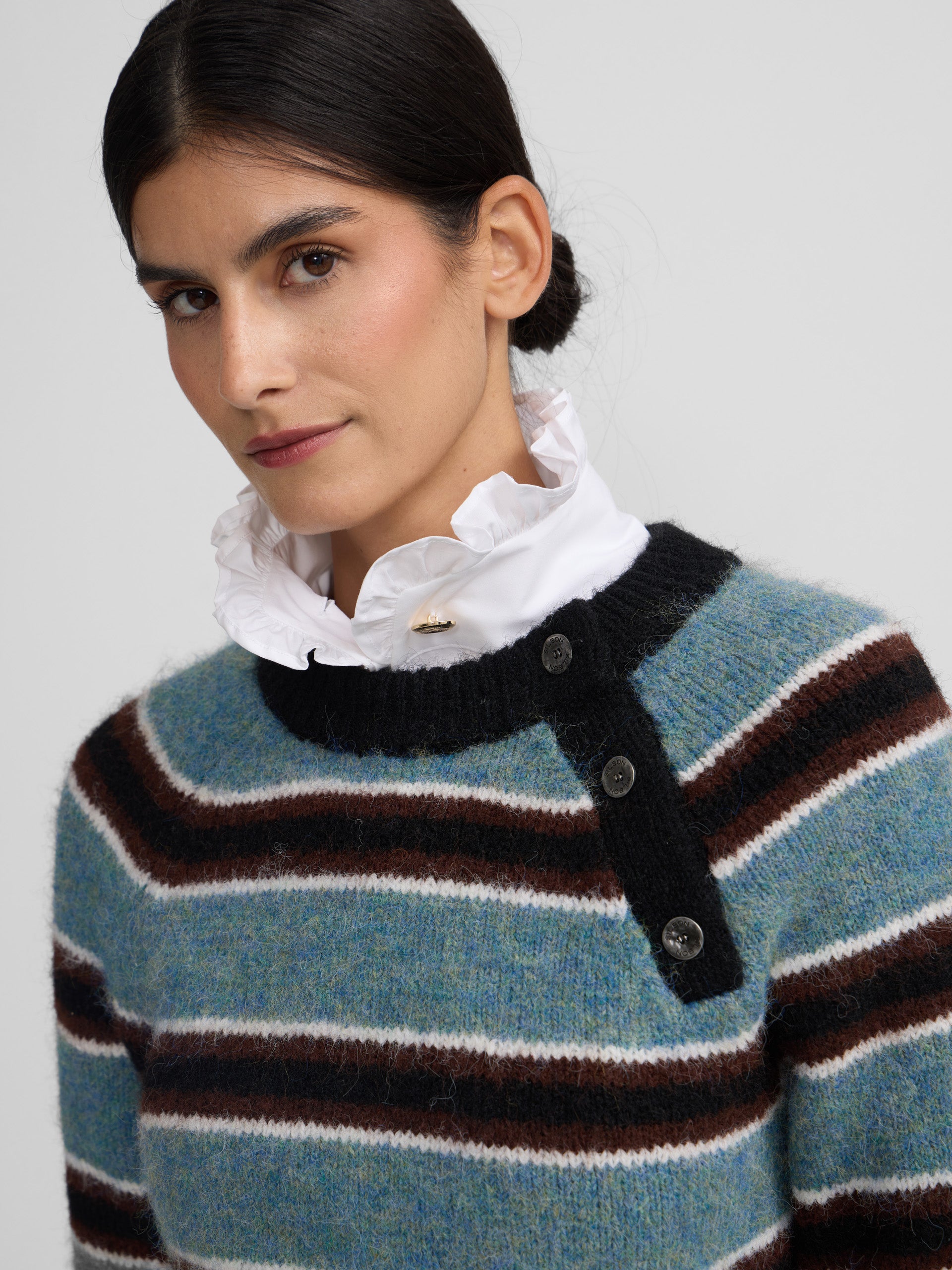 Jersey botones rayas azul y negro