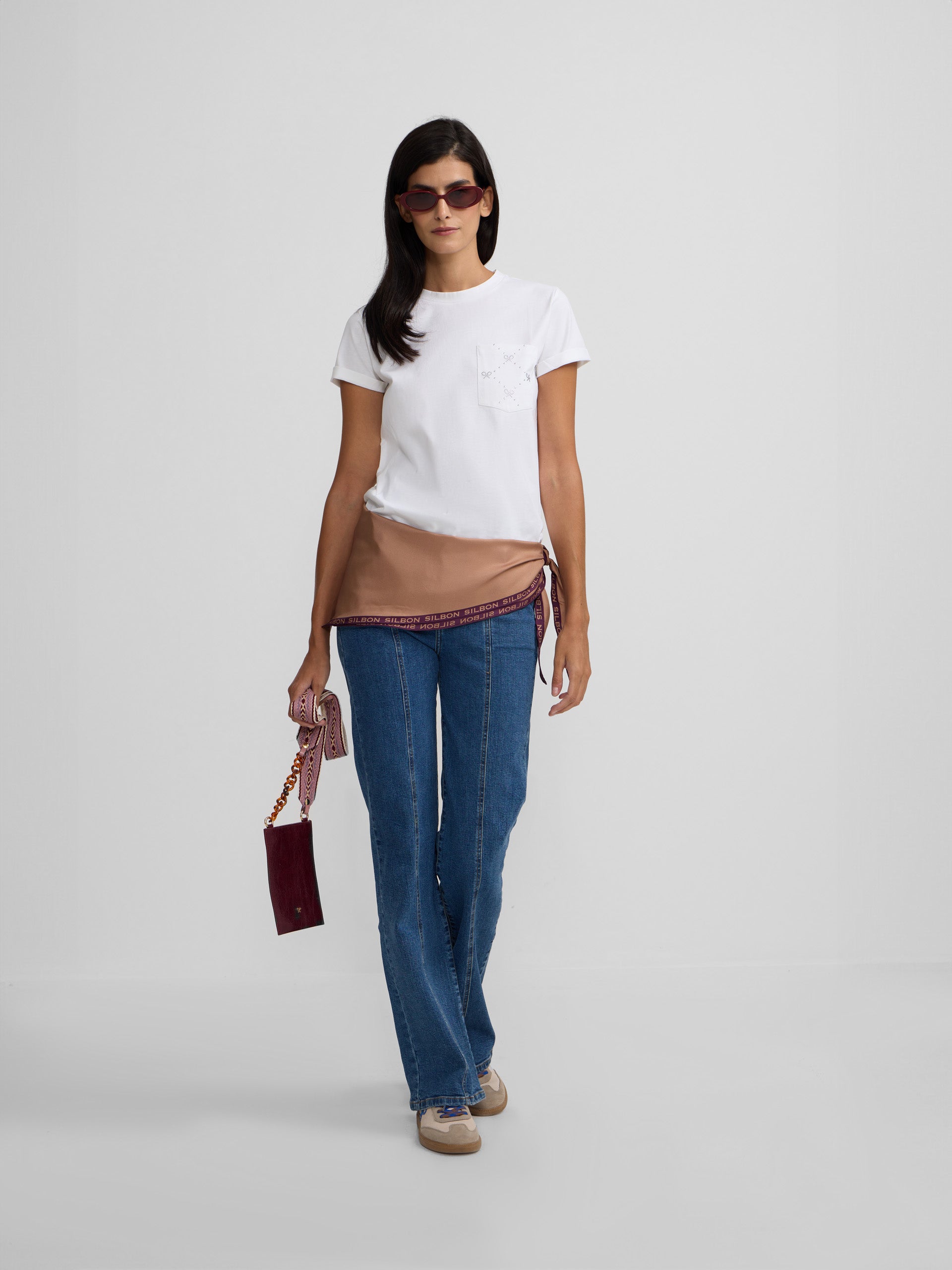 Women's white racket pocket T-shirt