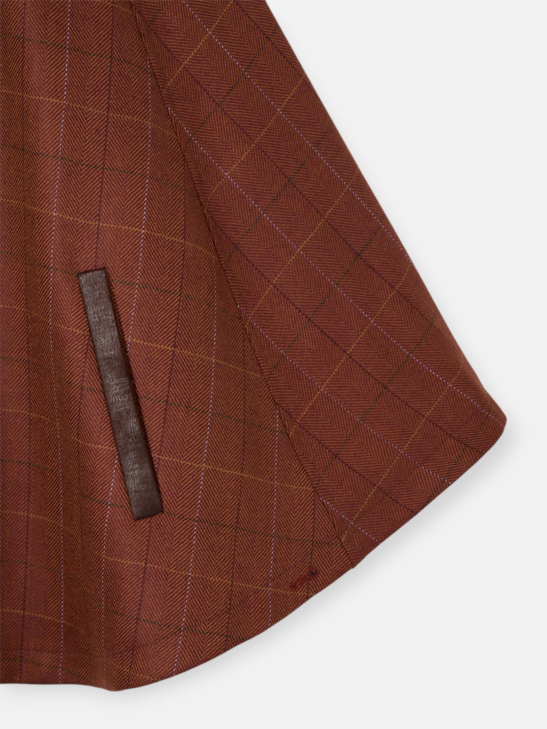 Brown plaid leather detail cape