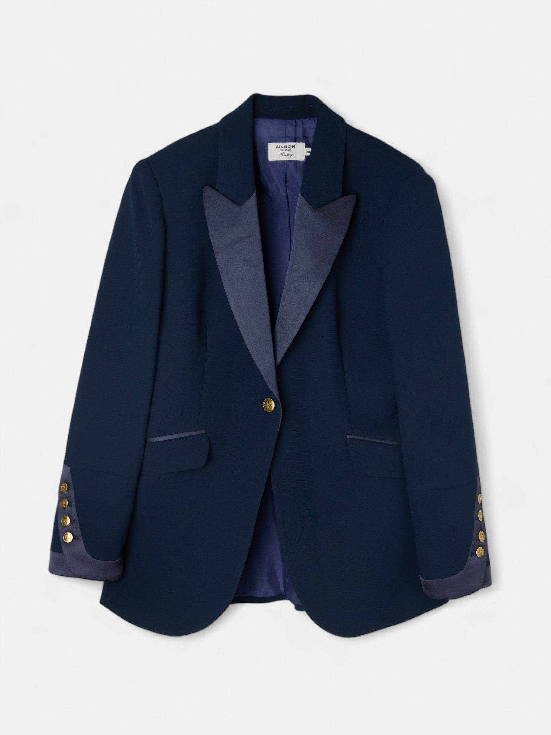Classic blazer with navy satin details
