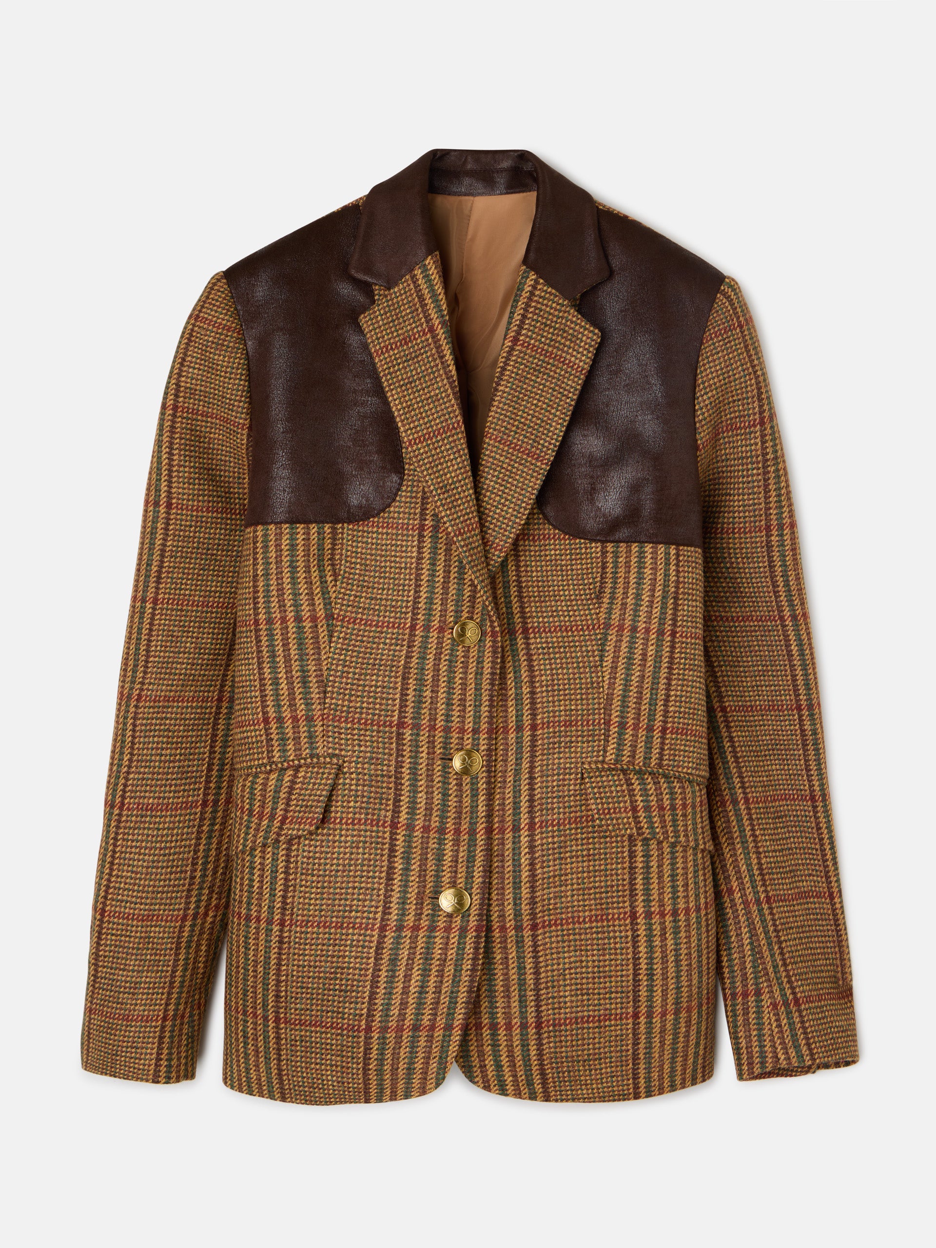 Americana combinada piel cuadros marrones