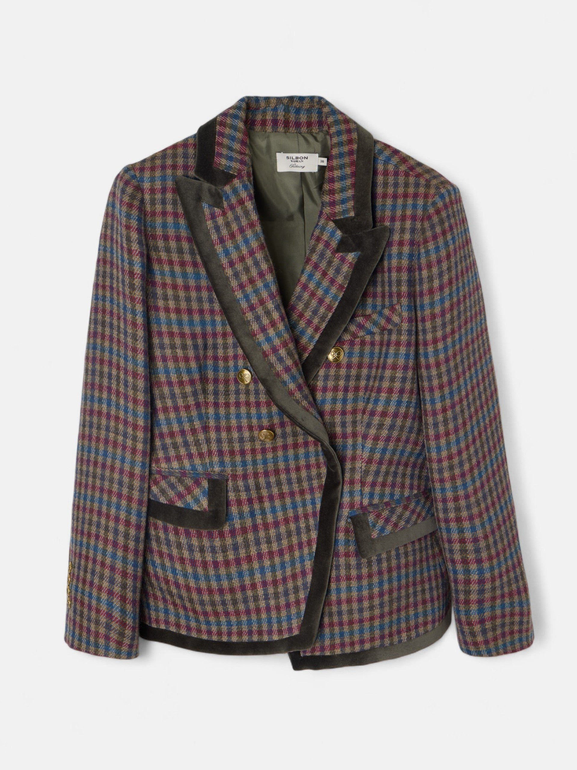 Blazer croisé à carreaux verts classiques