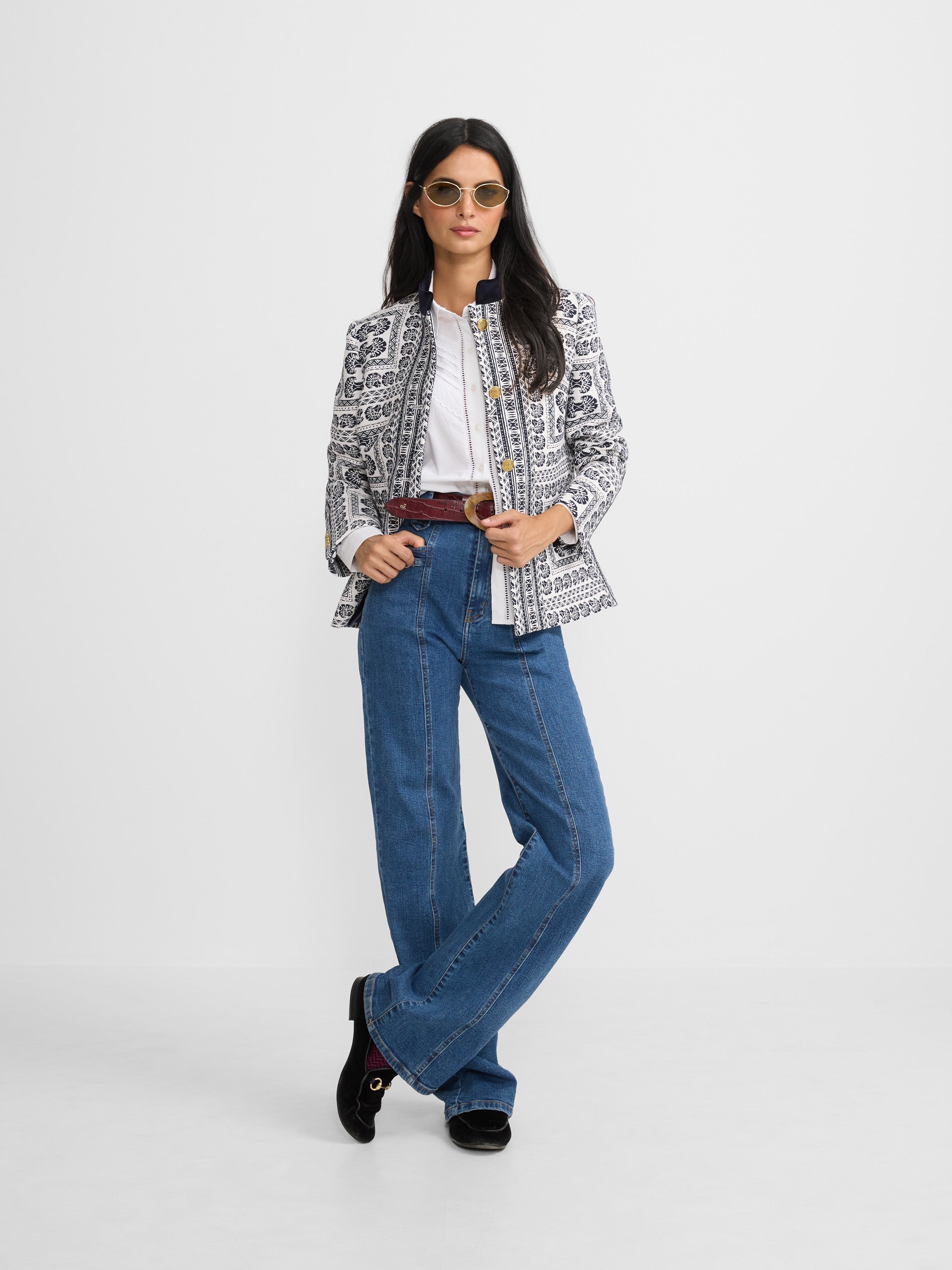 Blazer jacquard com padrões azul-marinho