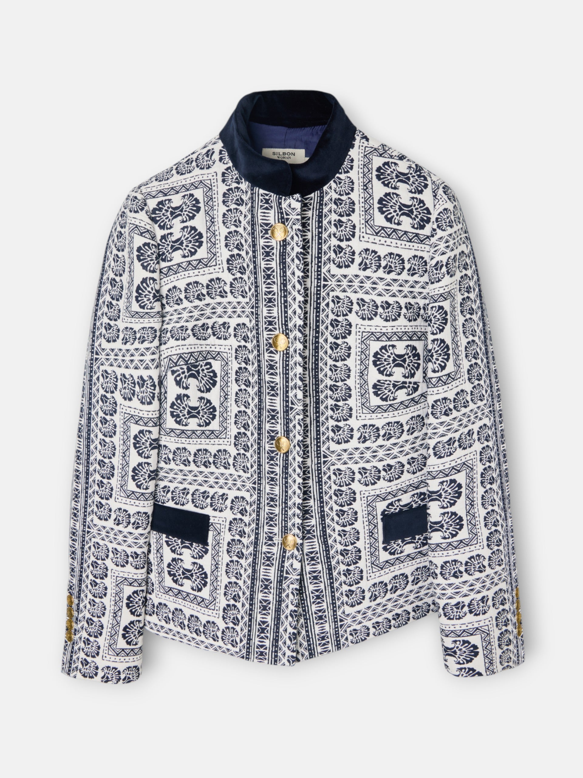 Blazer jacquard com padrões azul-marinho