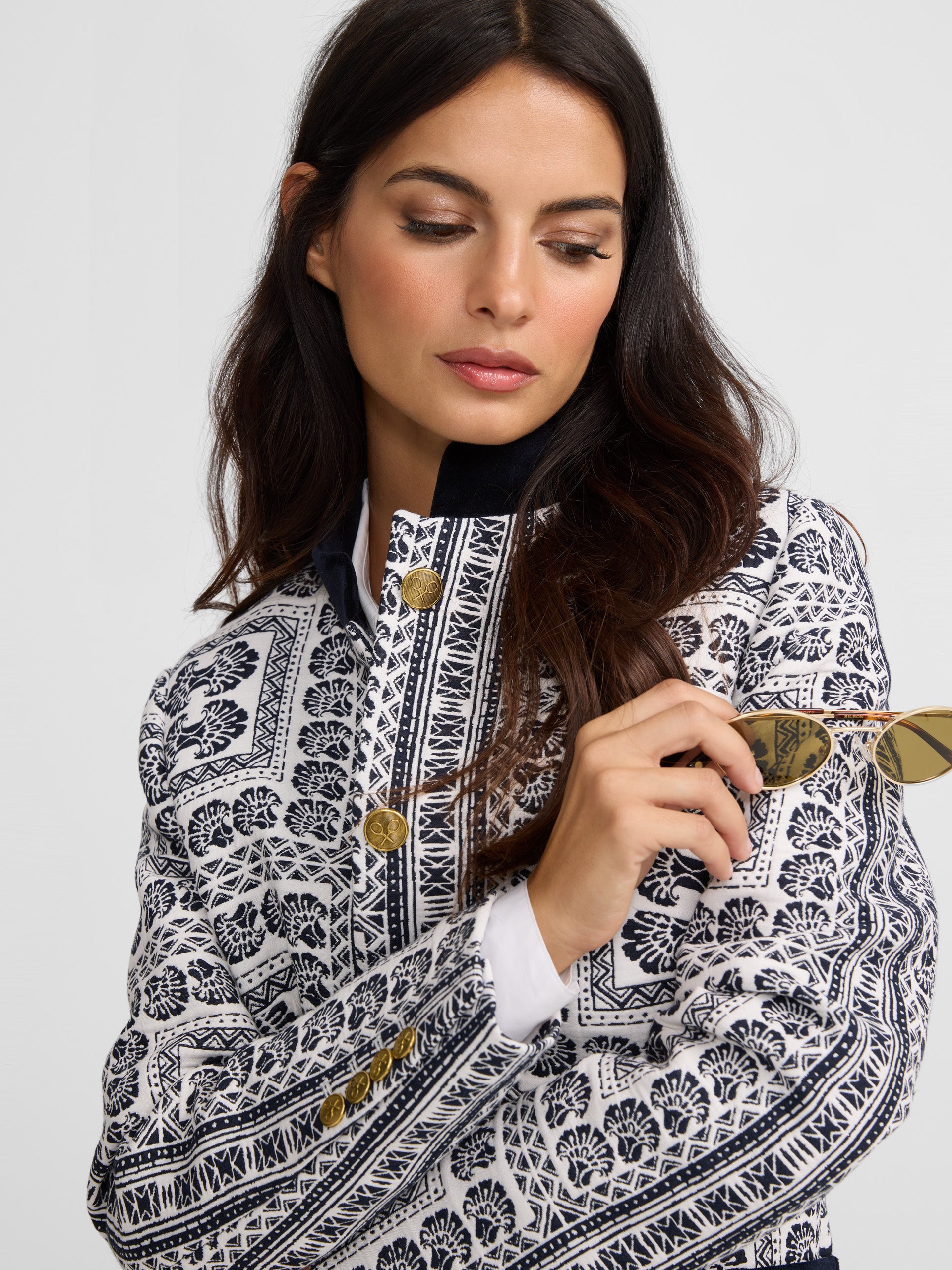 Blazer jacquard com padrões azul-marinho