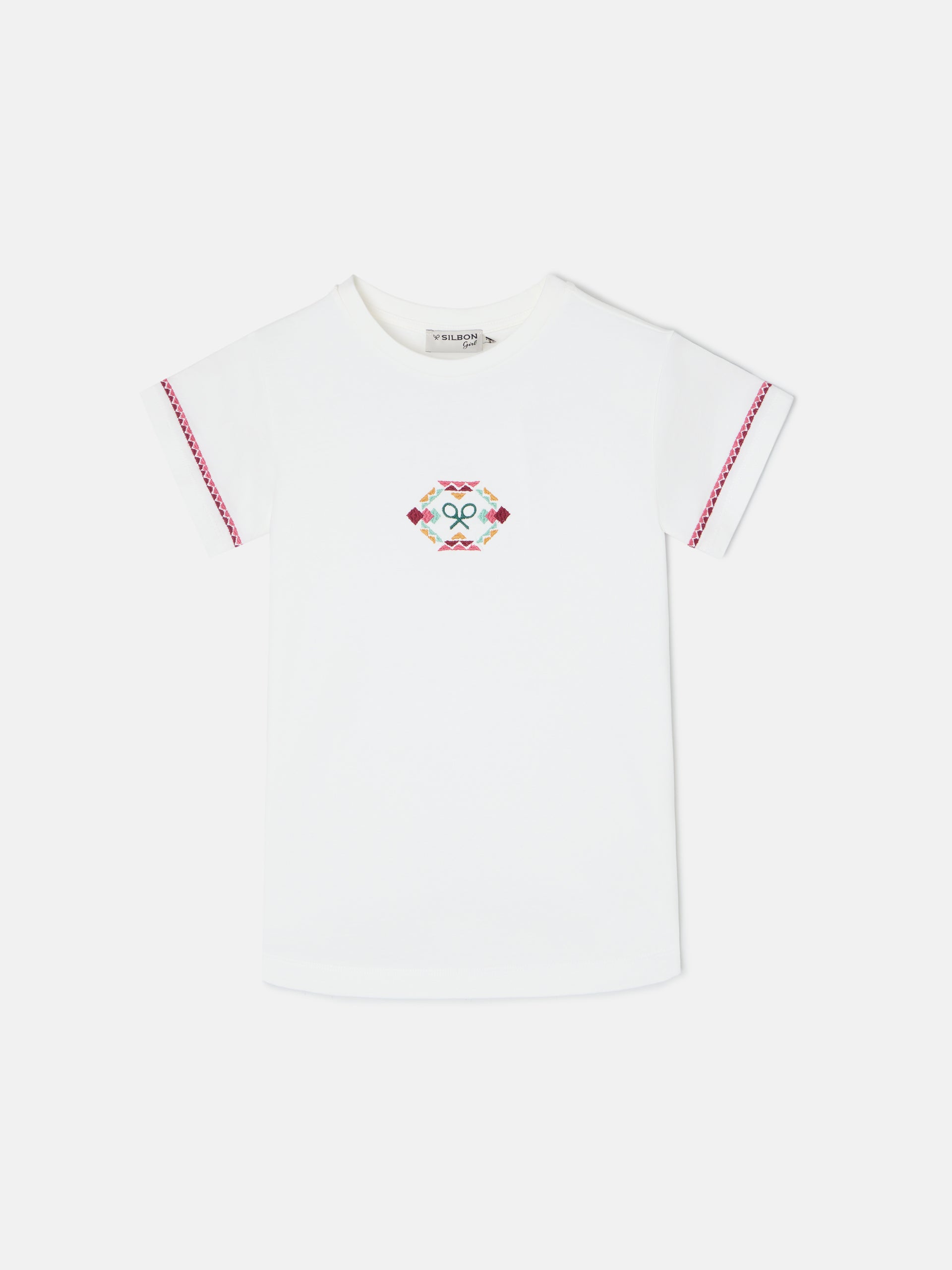 T-shirt menina raquete étnica multicolor branca