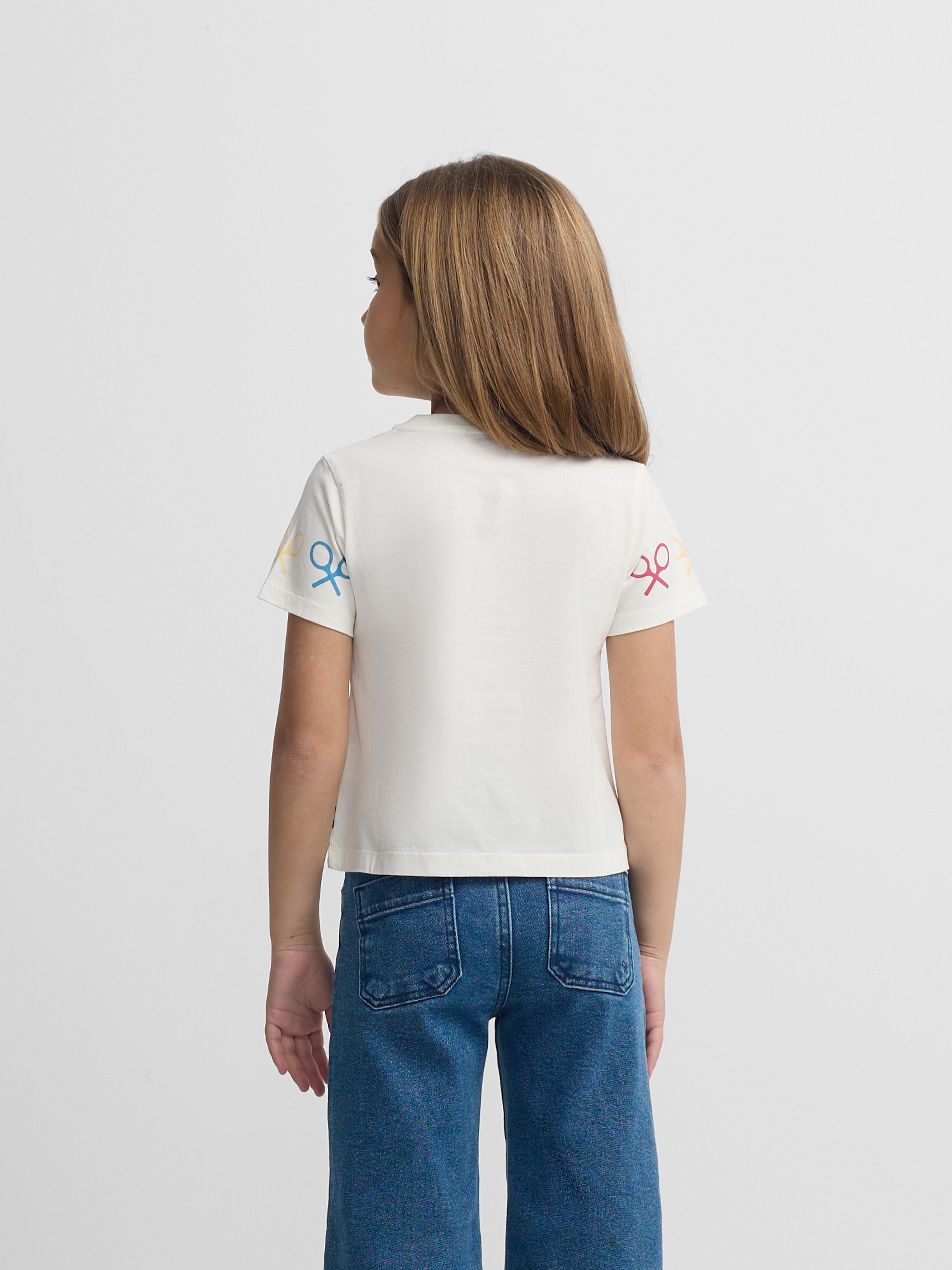 White multicolor racket girl t-shirt