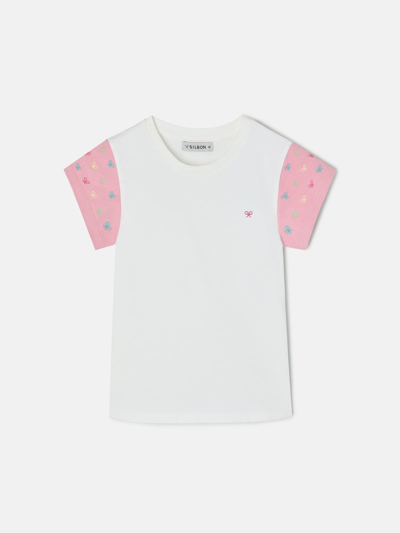 White girl's t-shirt with printed sleeves