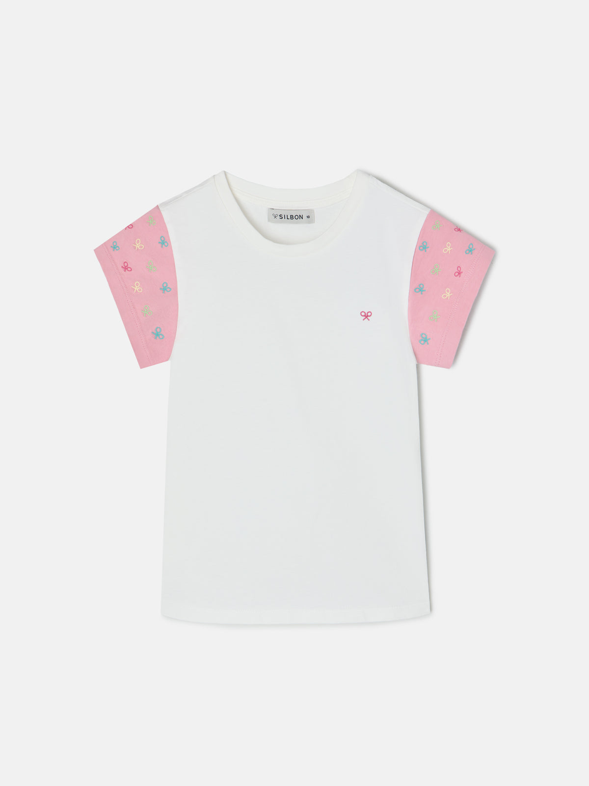 White girl's t-shirt with printed sleeves