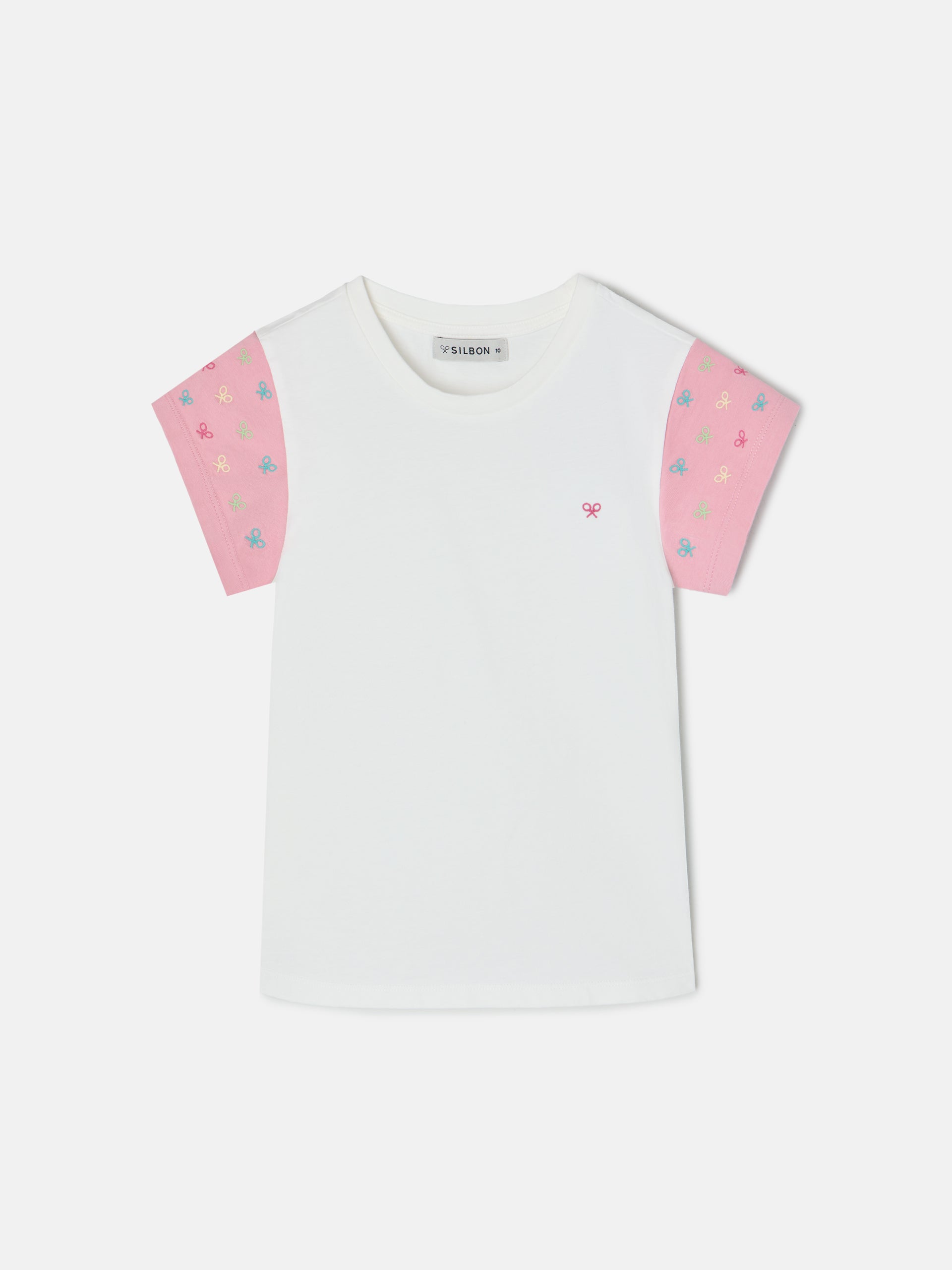 T-shirt de menina branca com mangas estampadas