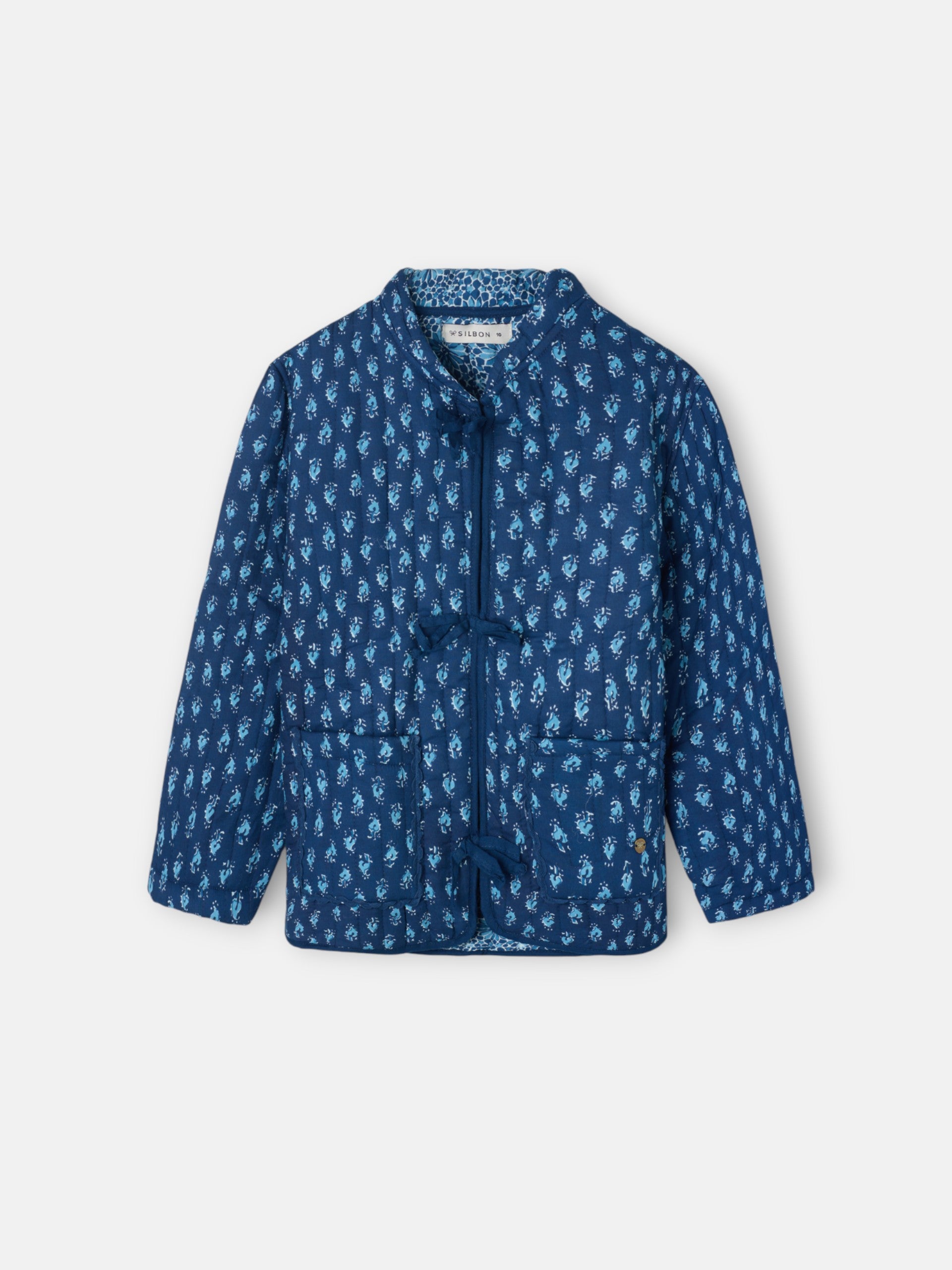 Casaco acolchoado para menina com laços estampados em azul