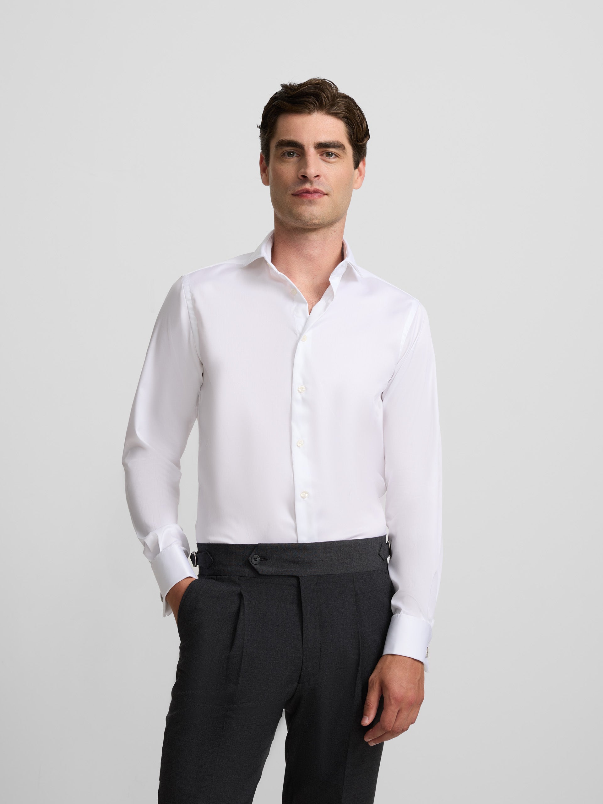 Easy iron dress shirt with double cuffs, white