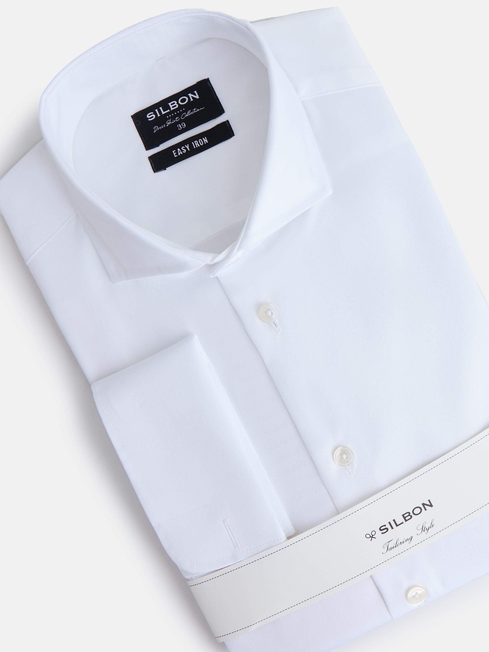 Easy iron dress shirt with double cuffs, white