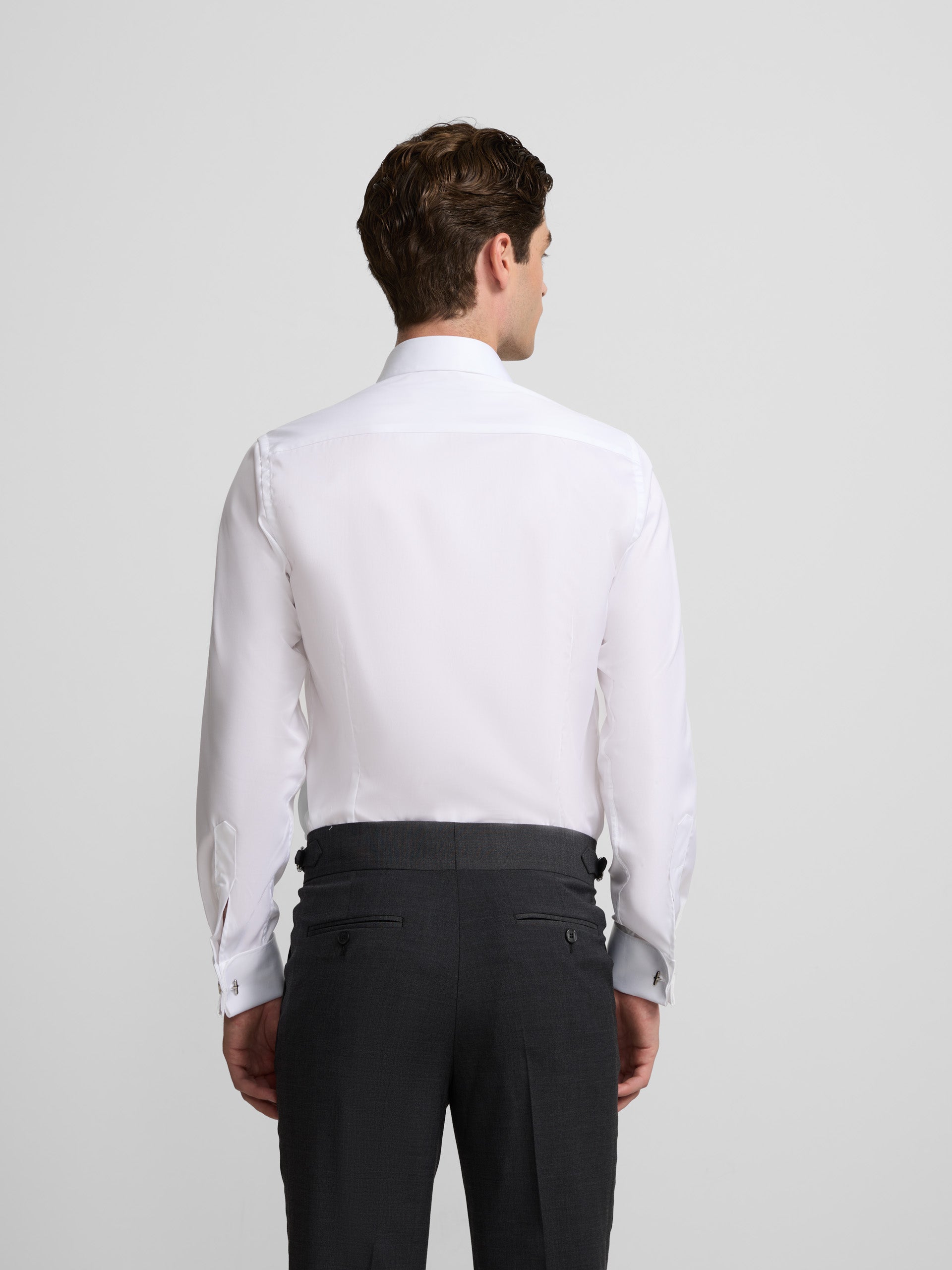 Easy iron dress shirt with double cuffs, white