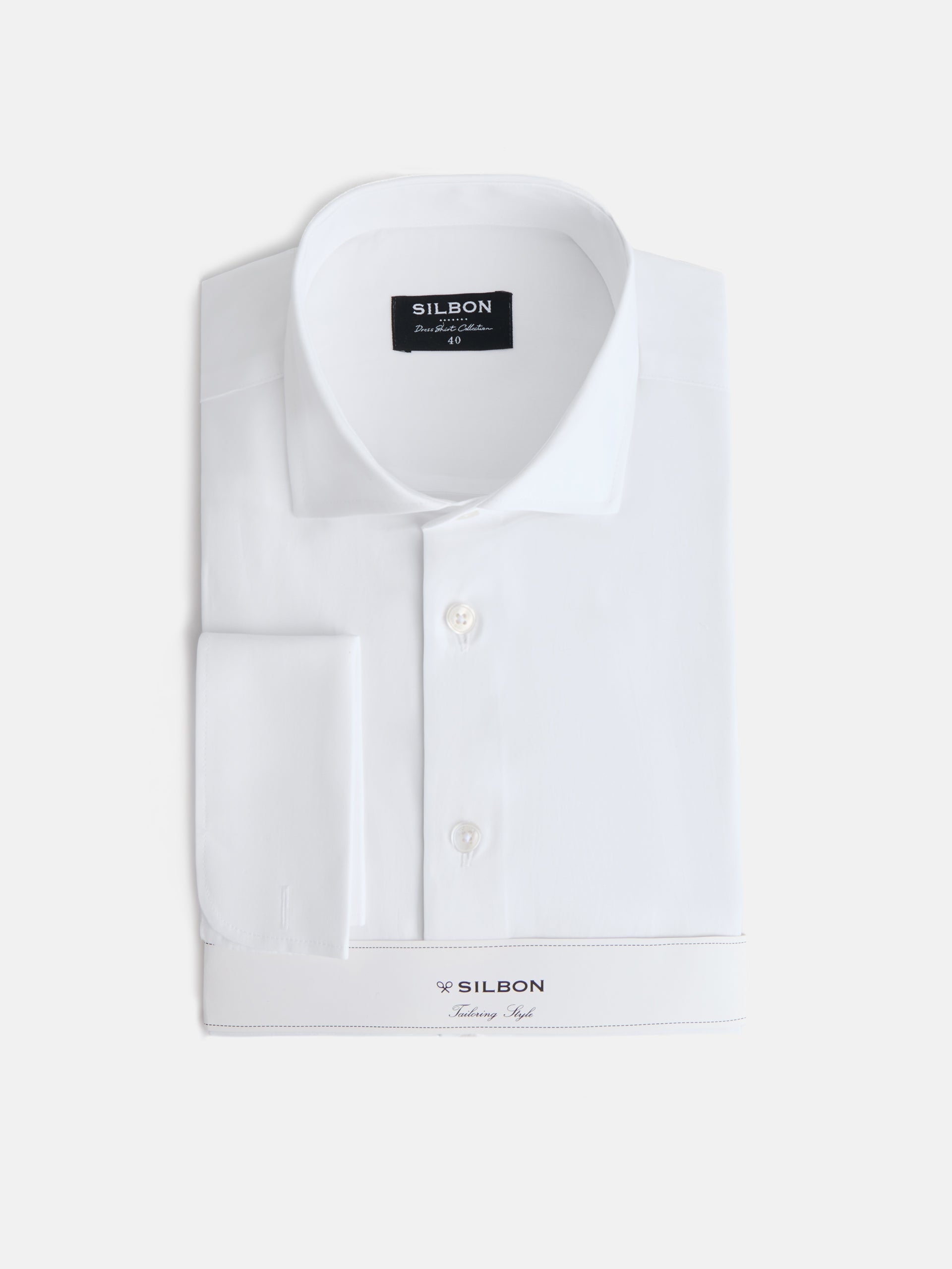 Camisa de vestir espinhada com punho duplo branca