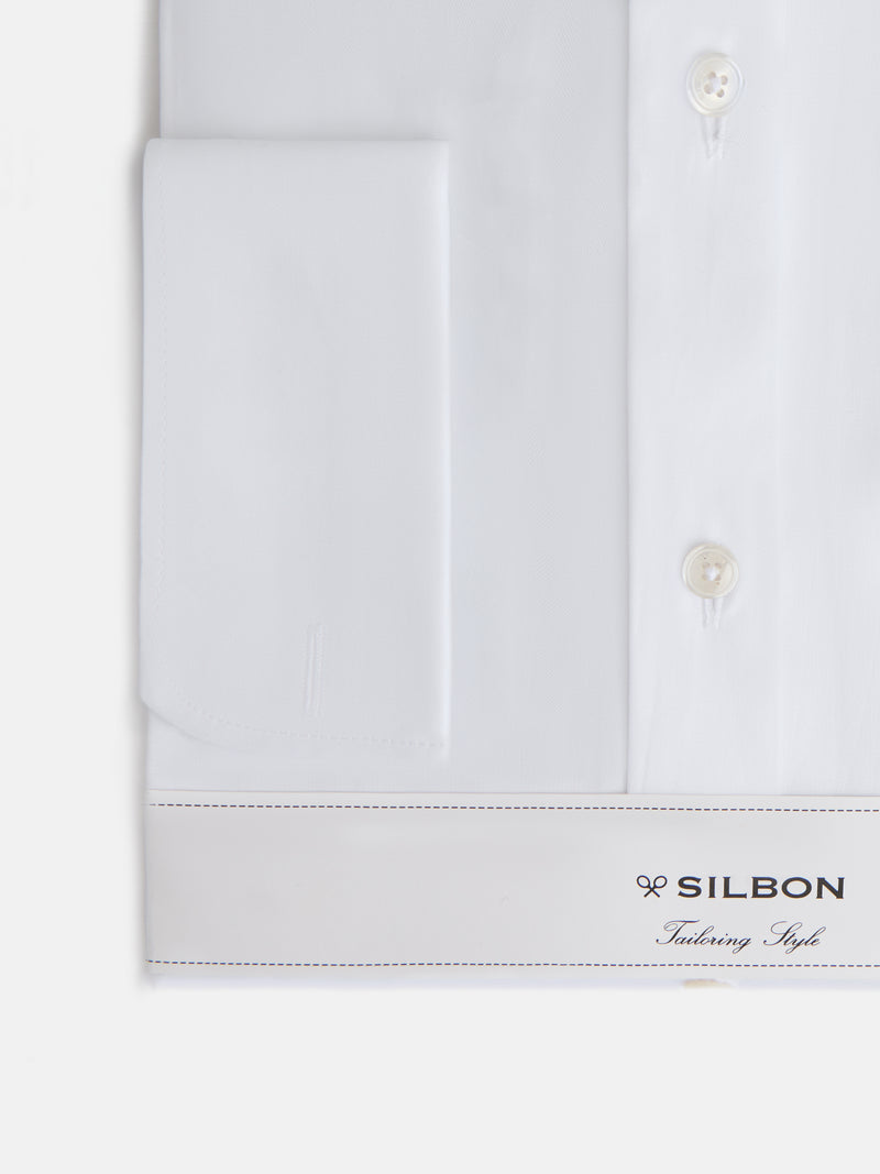 White herringbone dress shirt with double cuff
