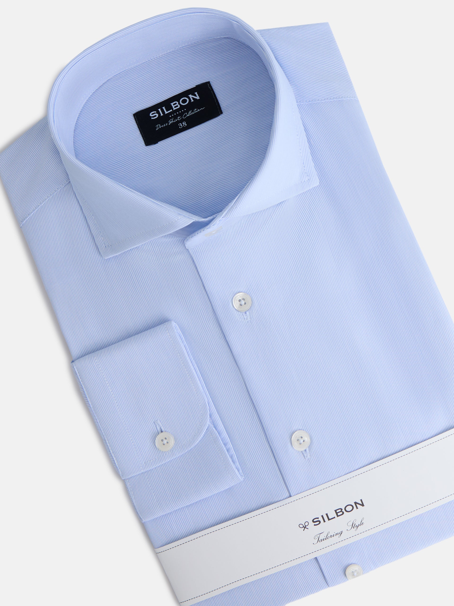 Camisa vestir mini rayas puño simple celeste