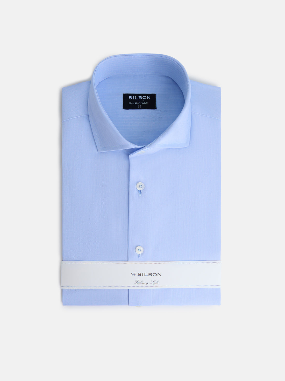 Camisa de vestir espinha punho duplo azul-claro