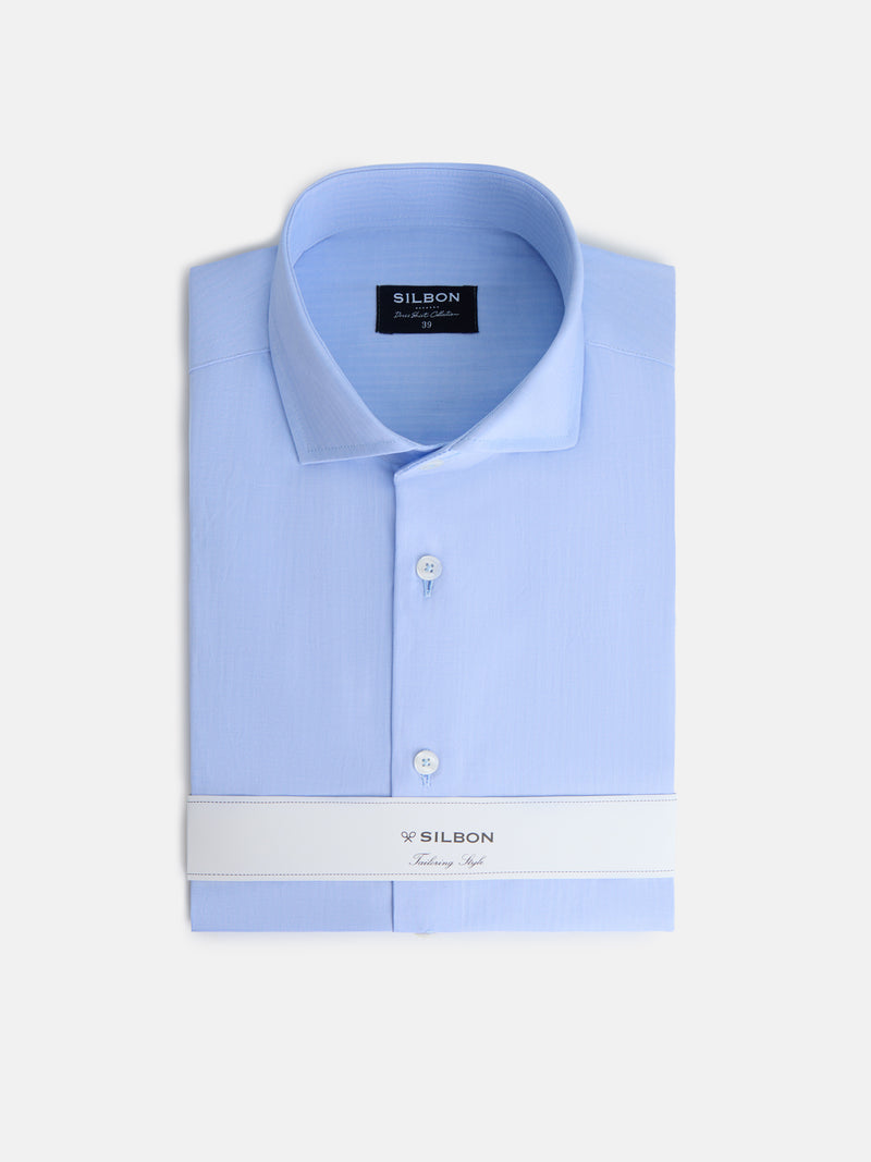 Camisa de vestir espinha punho duplo azul-claro