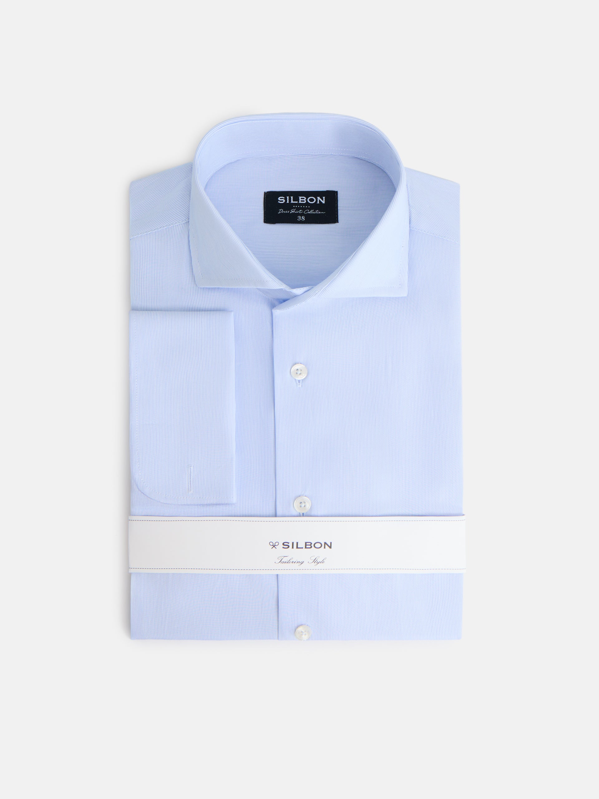 Camisa vestir mini rayas puño doble celeste