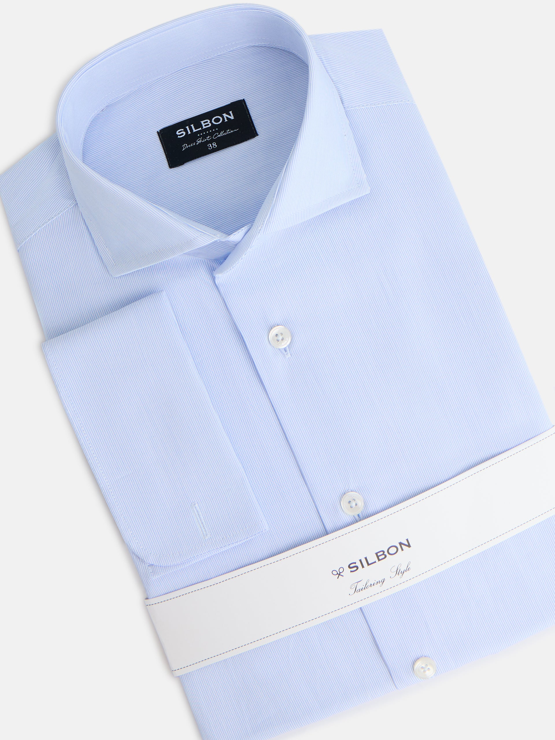 Camisa vestir mini rayas puño doble celeste