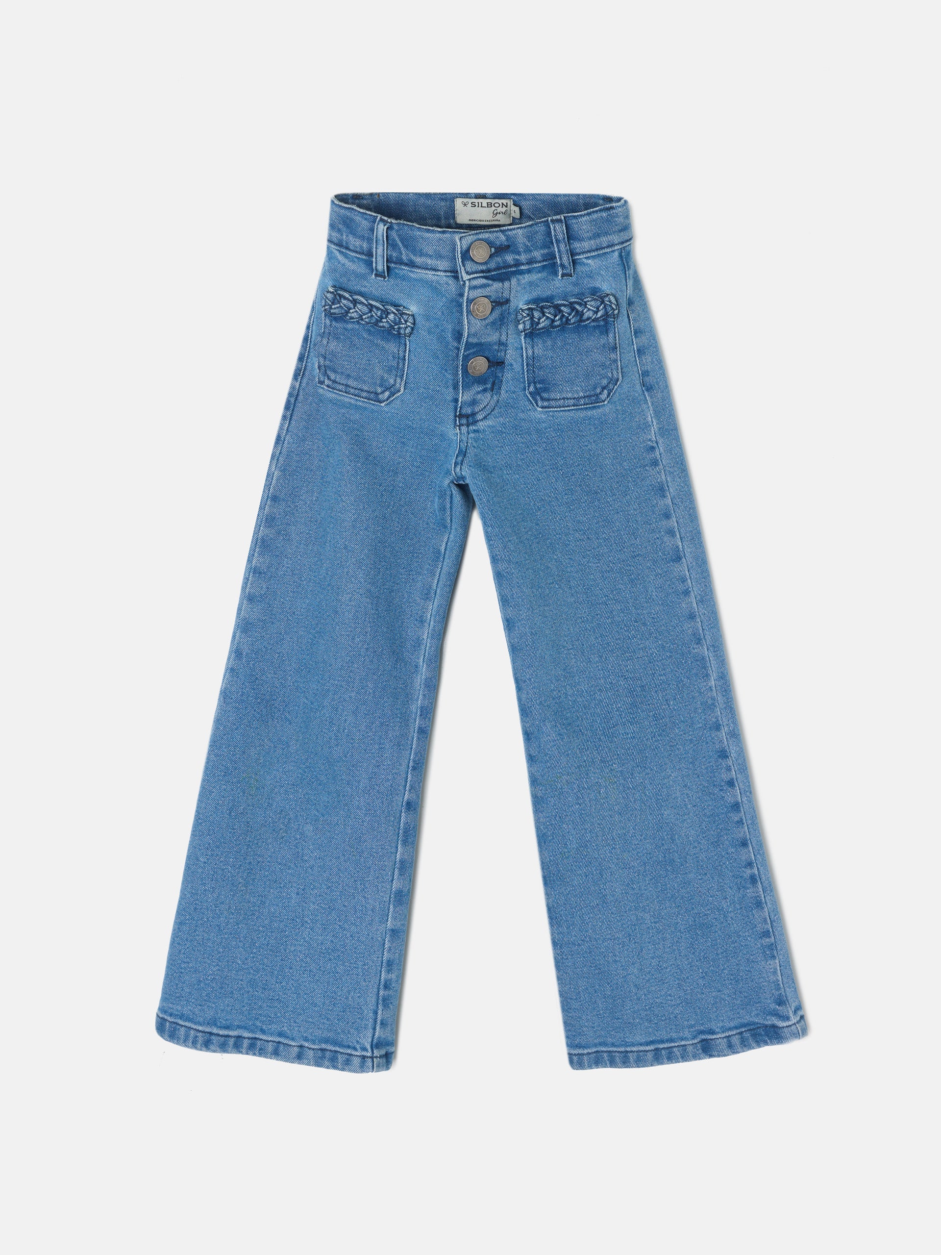 Girl's pants with braided pockets and denim