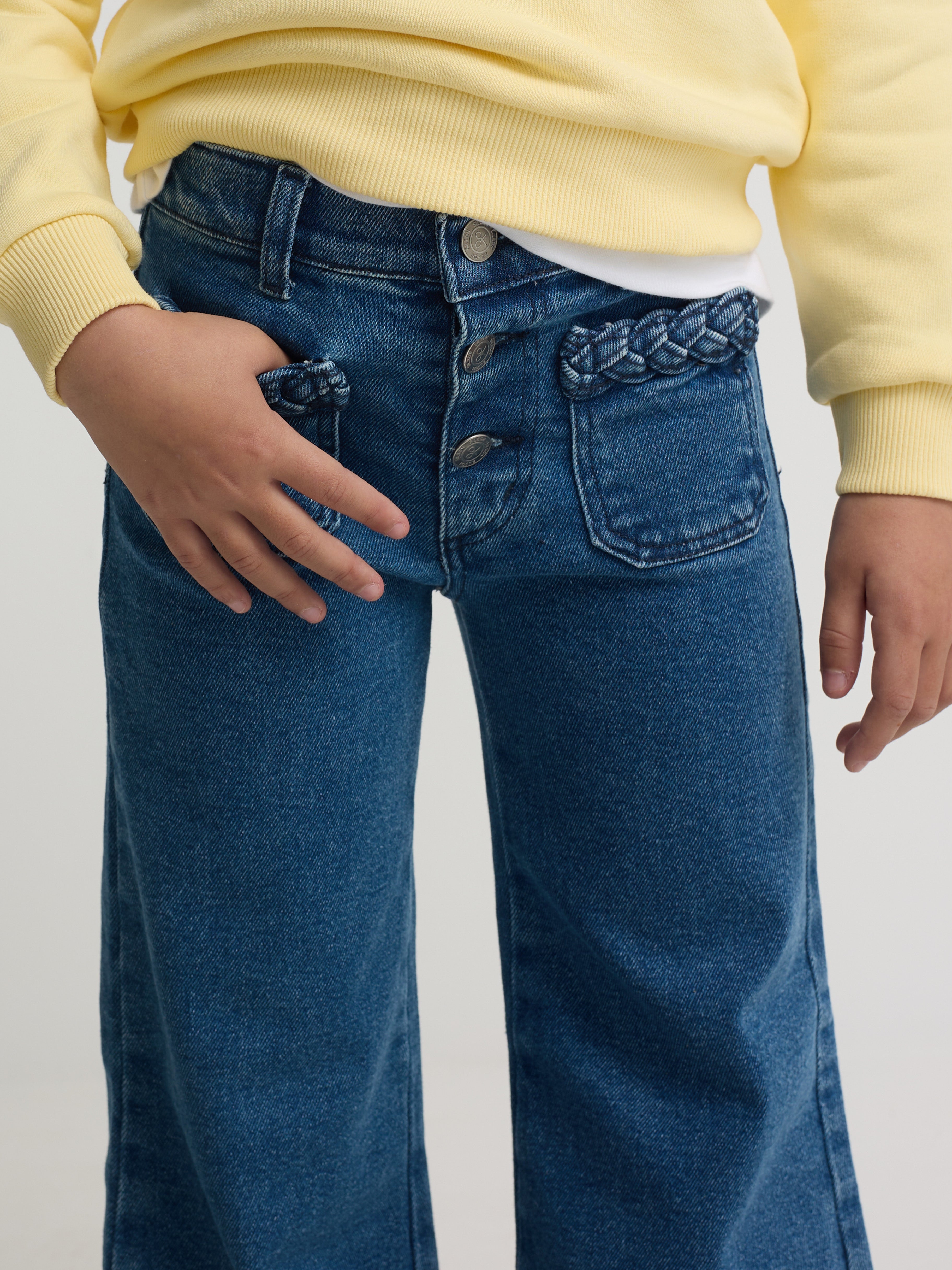 Pantalon girl bolsillos trenza denim
