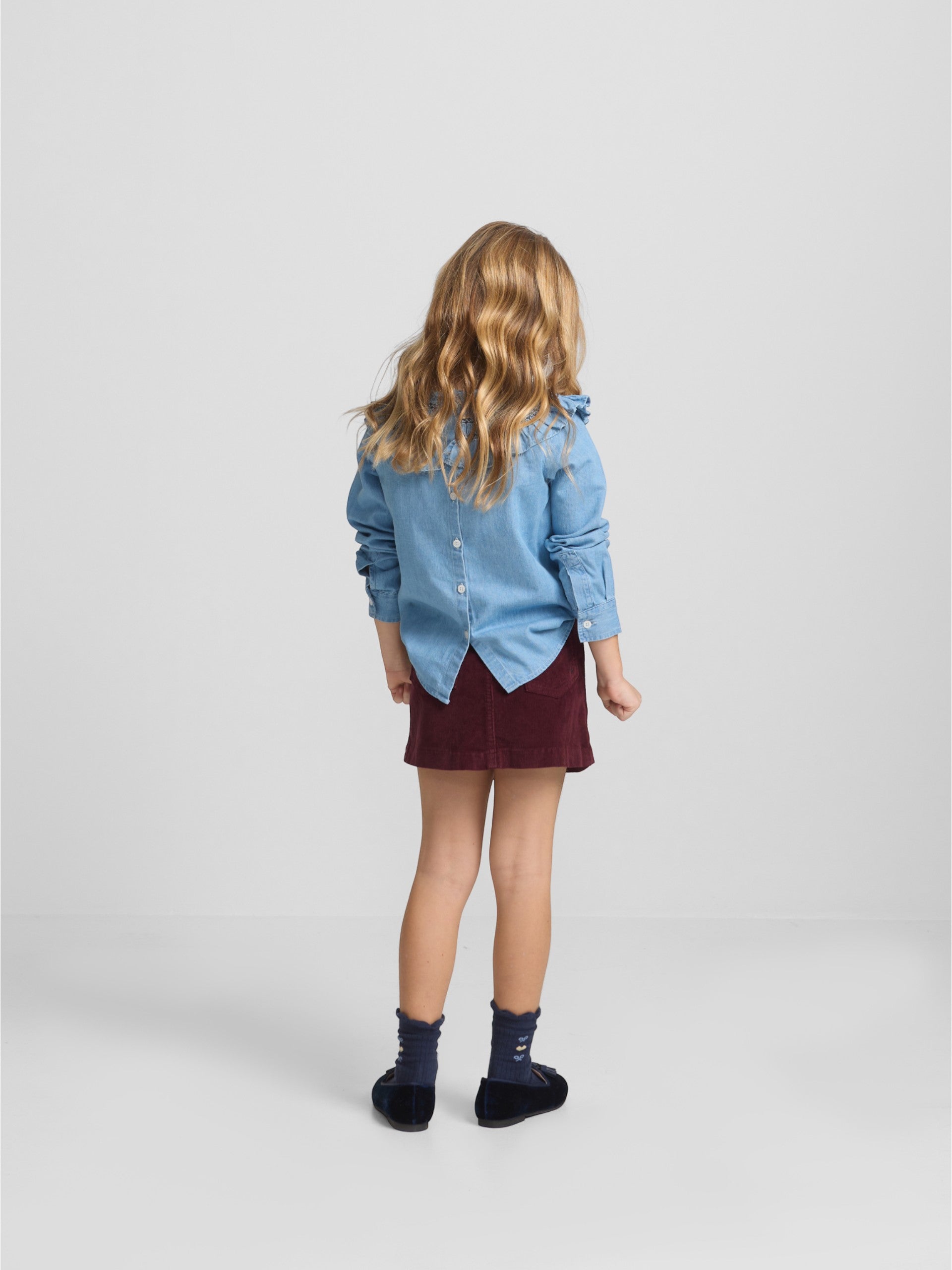 Falda girl volante pana granate