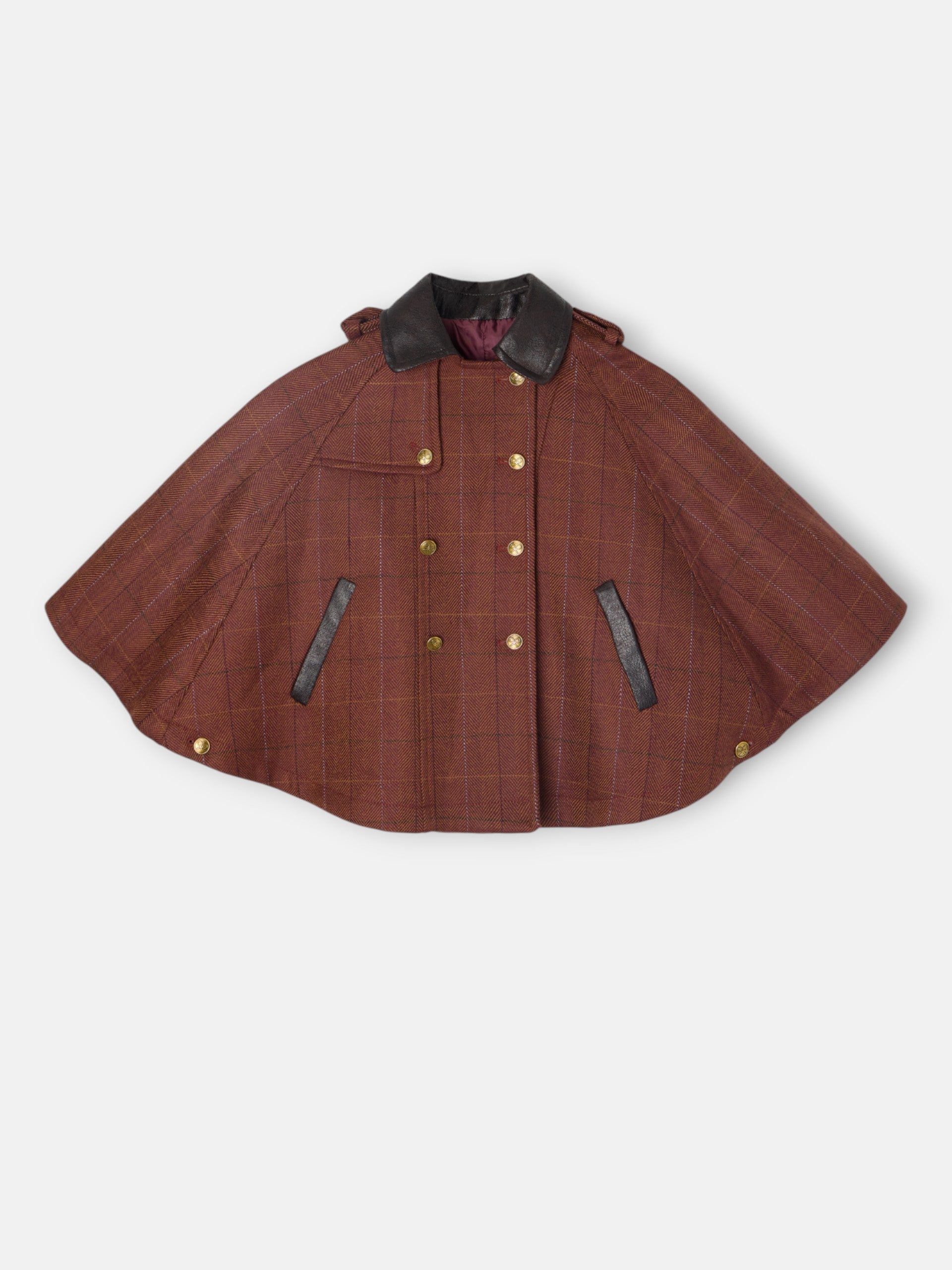 Cape fille avec détails en cuir à carreaux marron