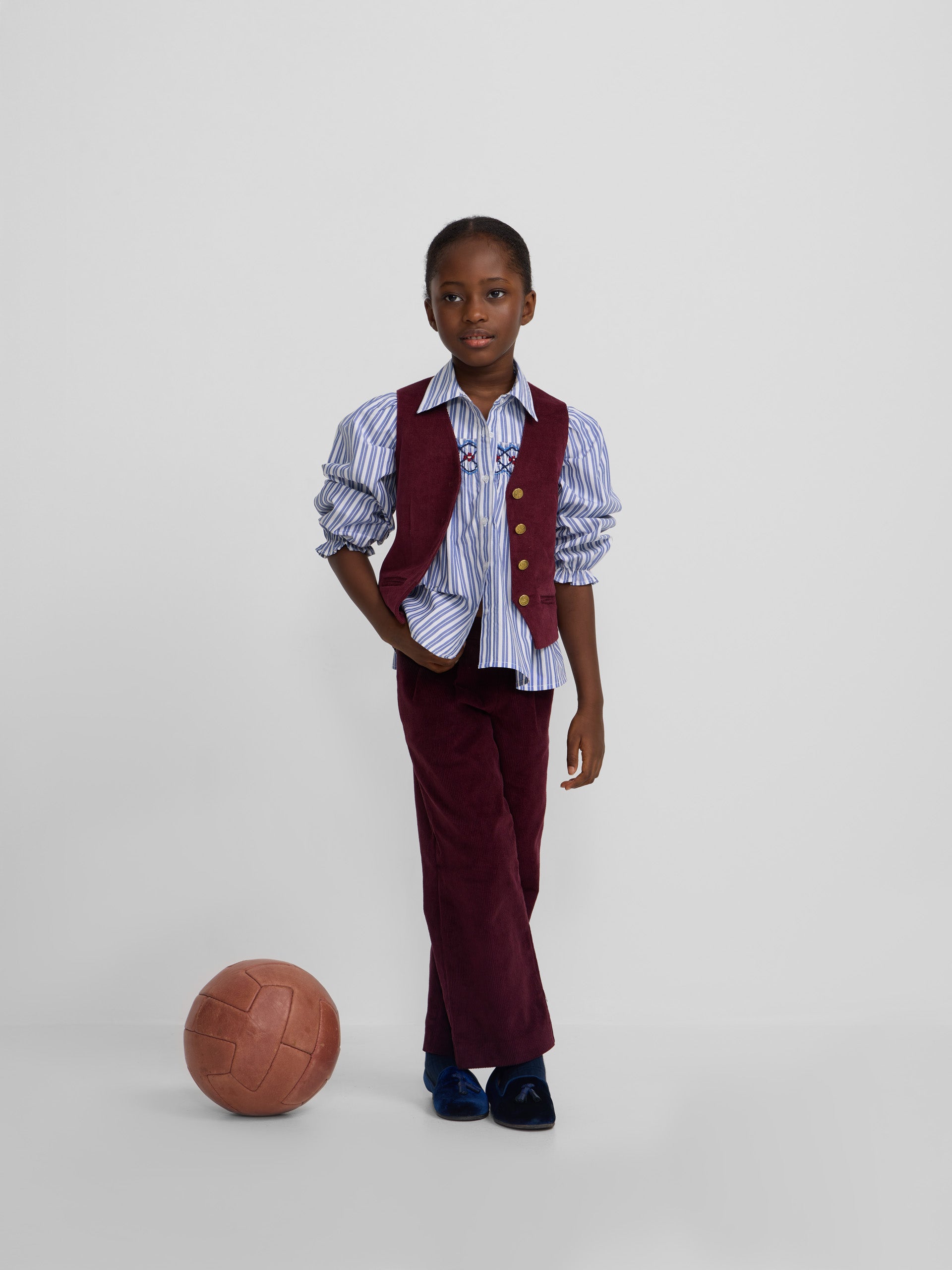 Pantalon fille en velours côtelé bordeaux