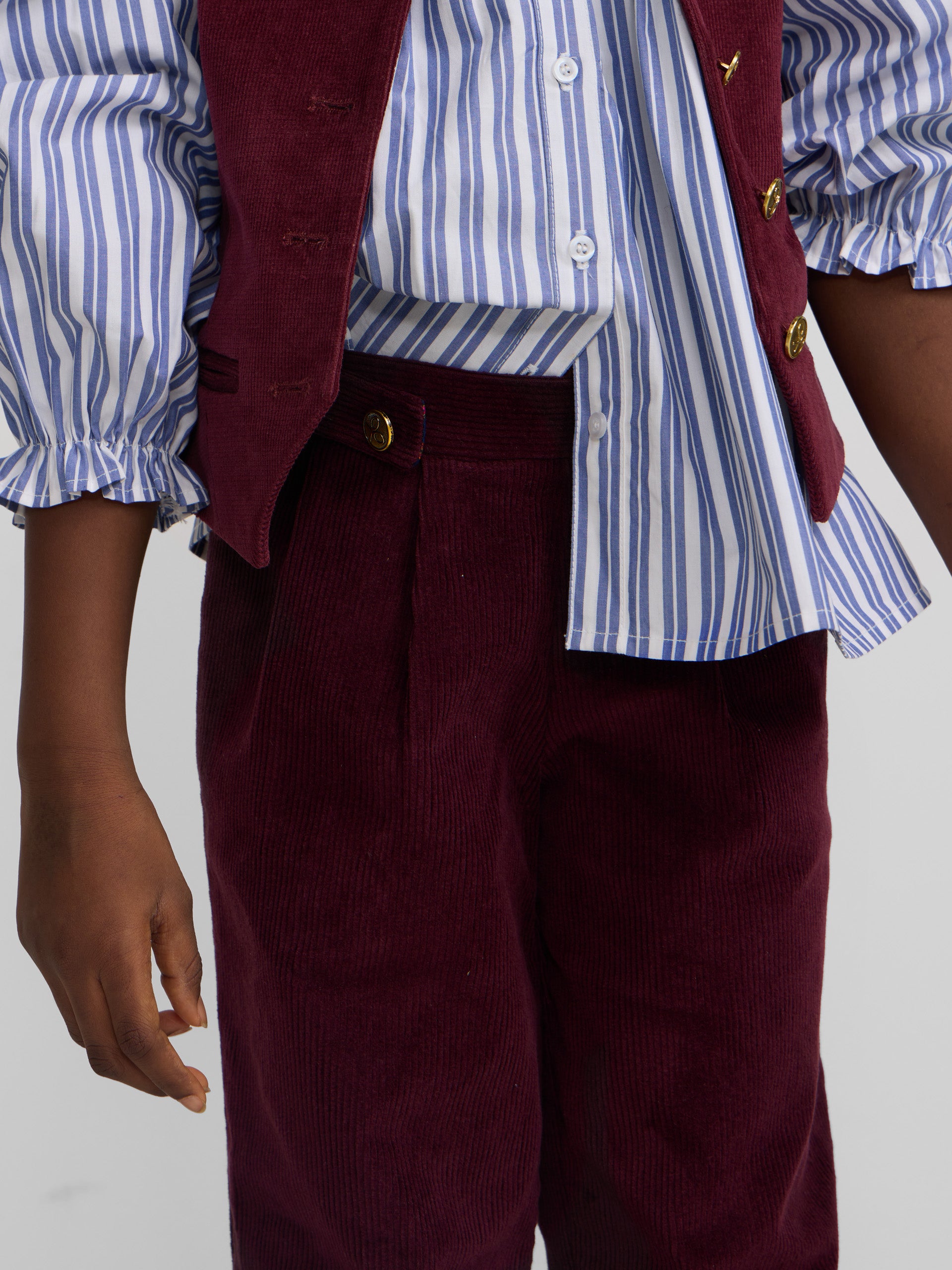 Pantalon fille en velours côtelé bordeaux