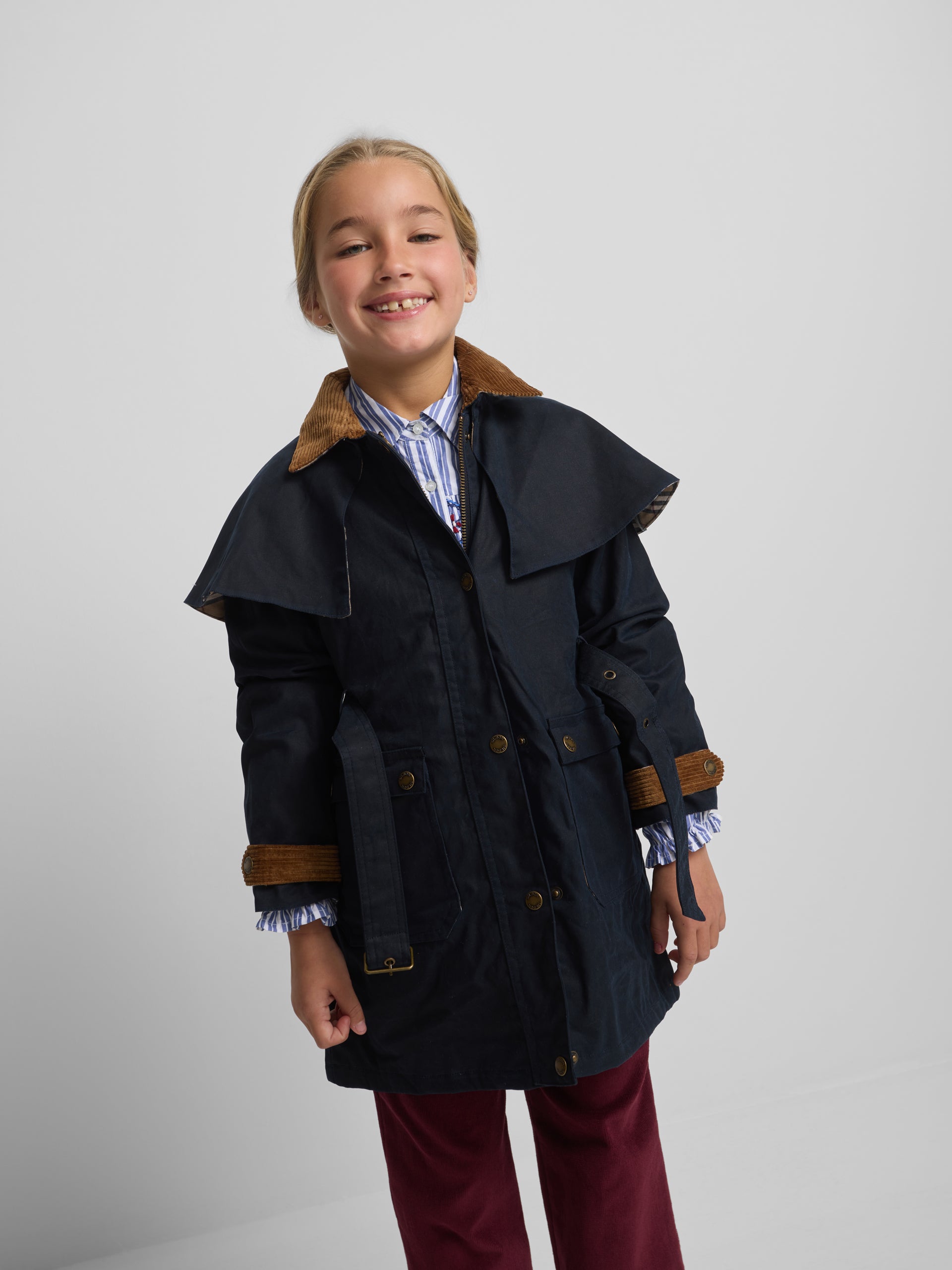 Long waxed navy blue parka for girls