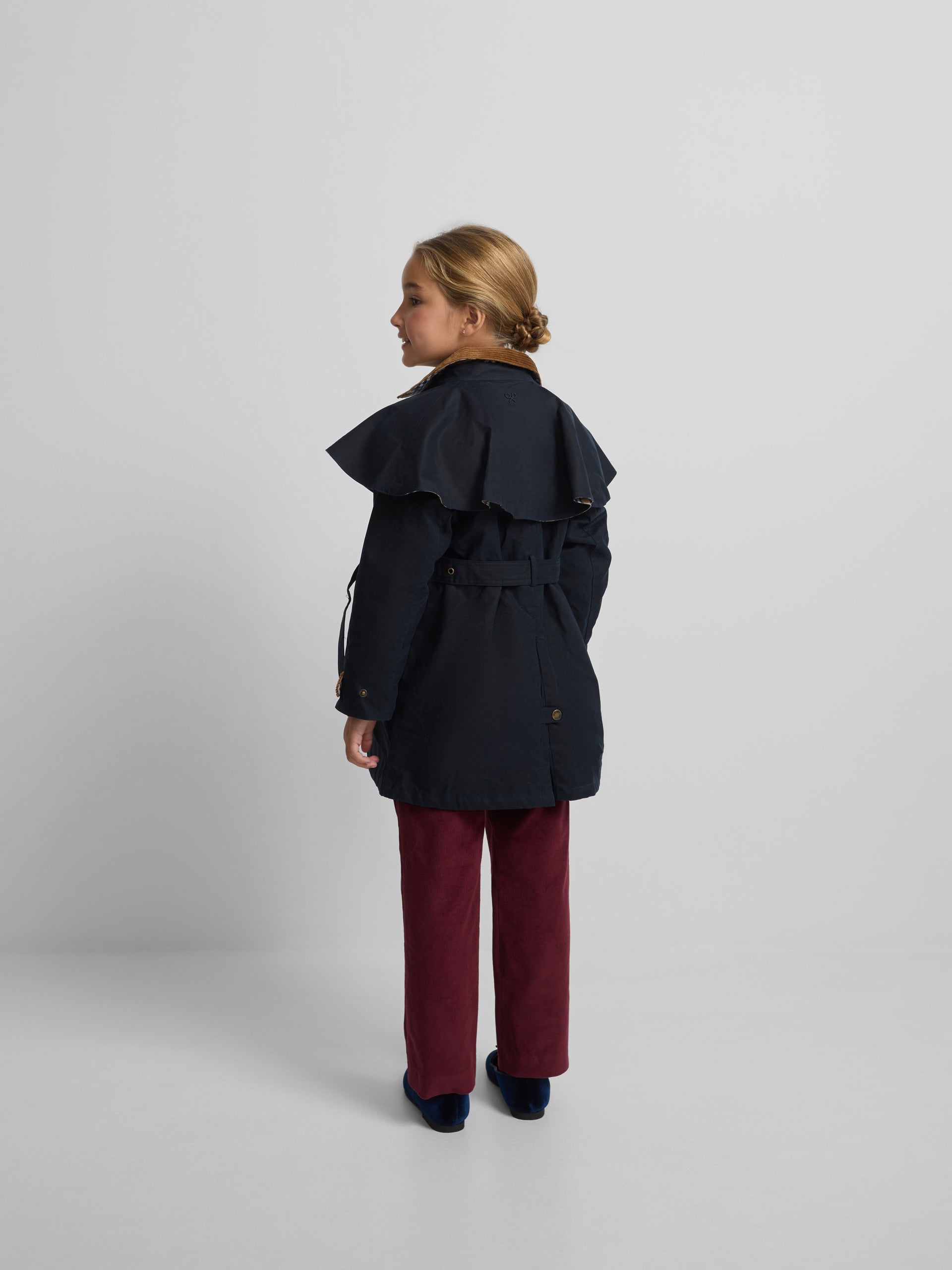 Long waxed navy blue parka for girls