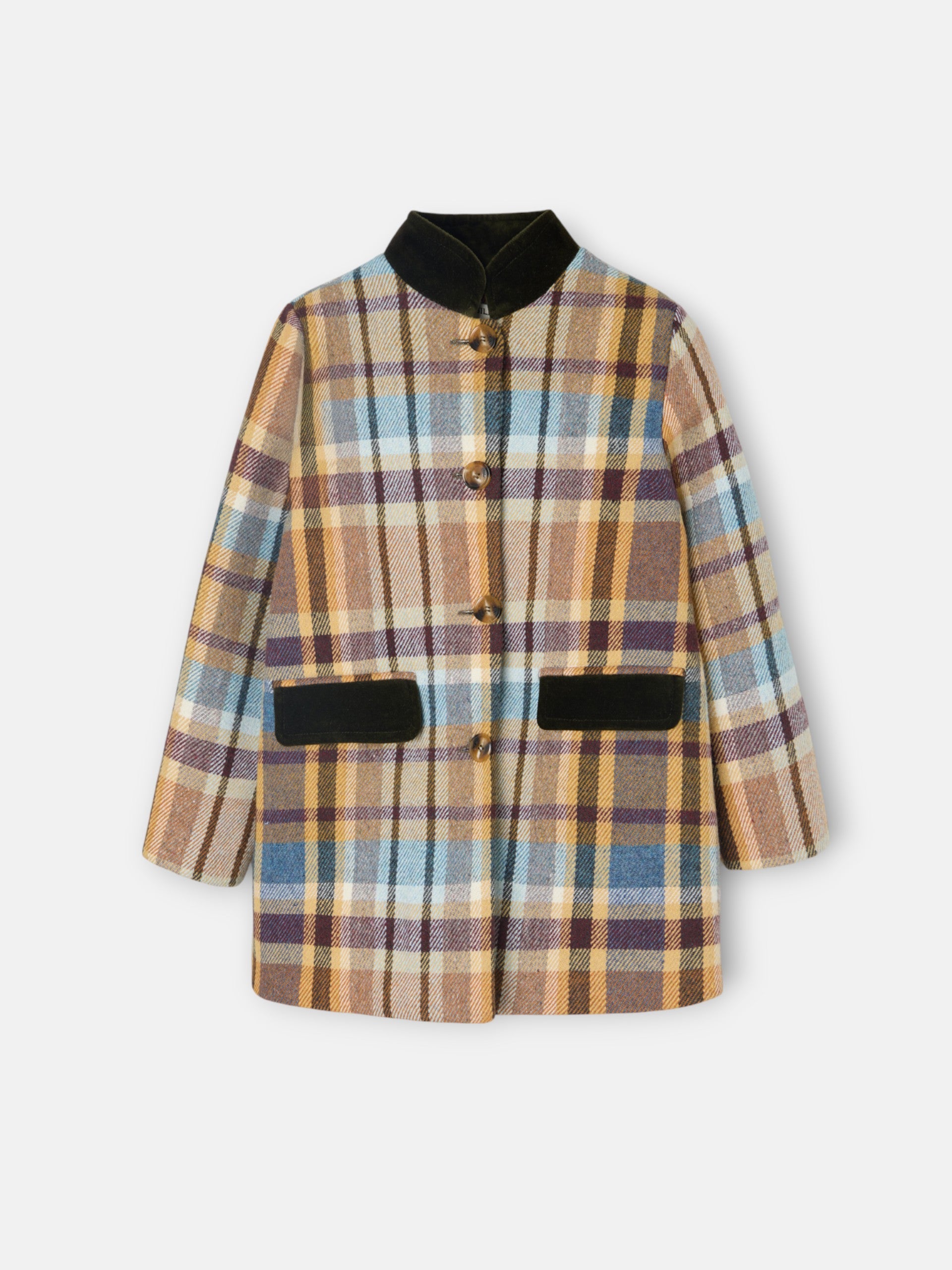 Manteau fille à carreaux marron