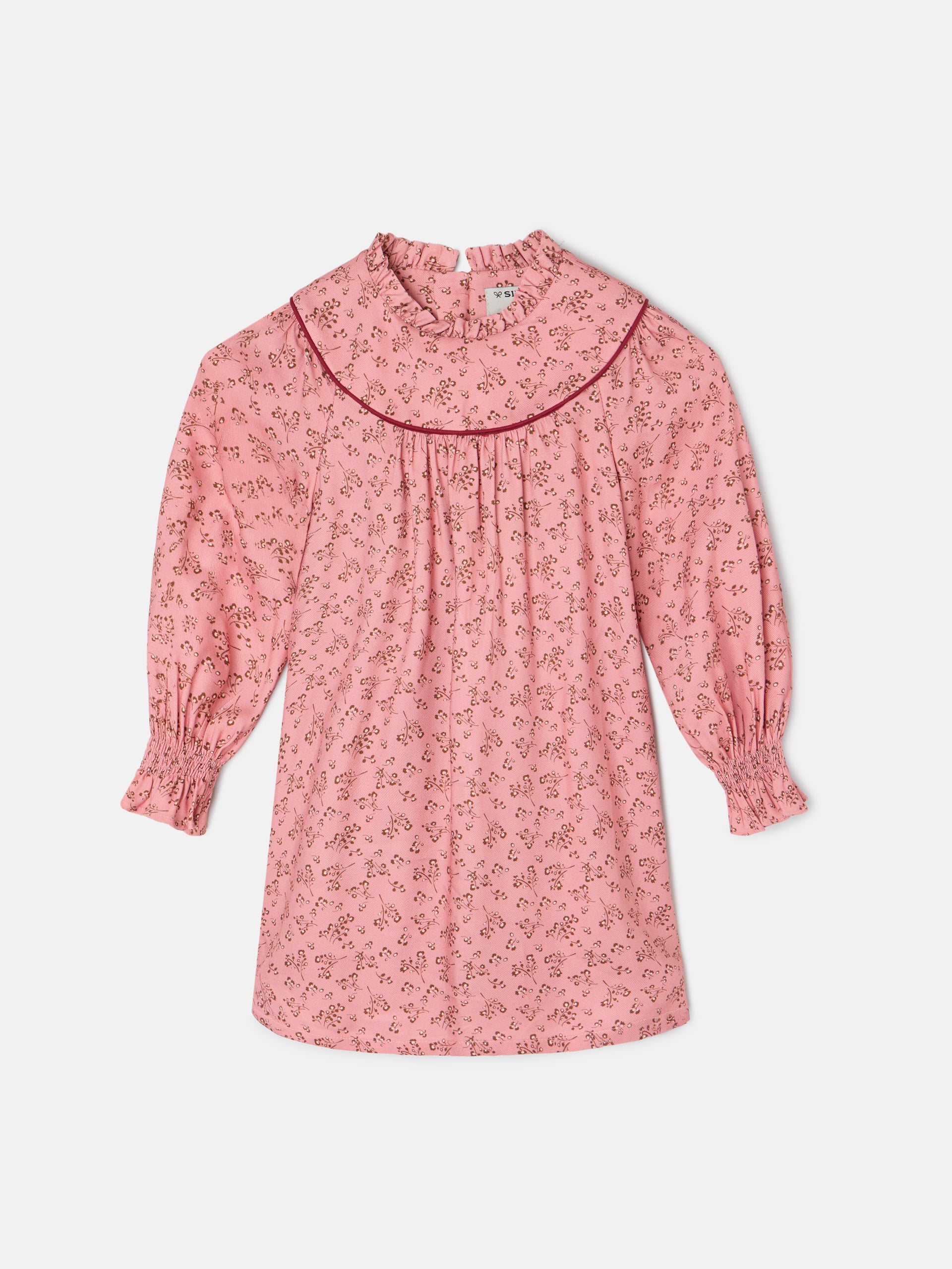 Girl's dress with pink flower print cuffs