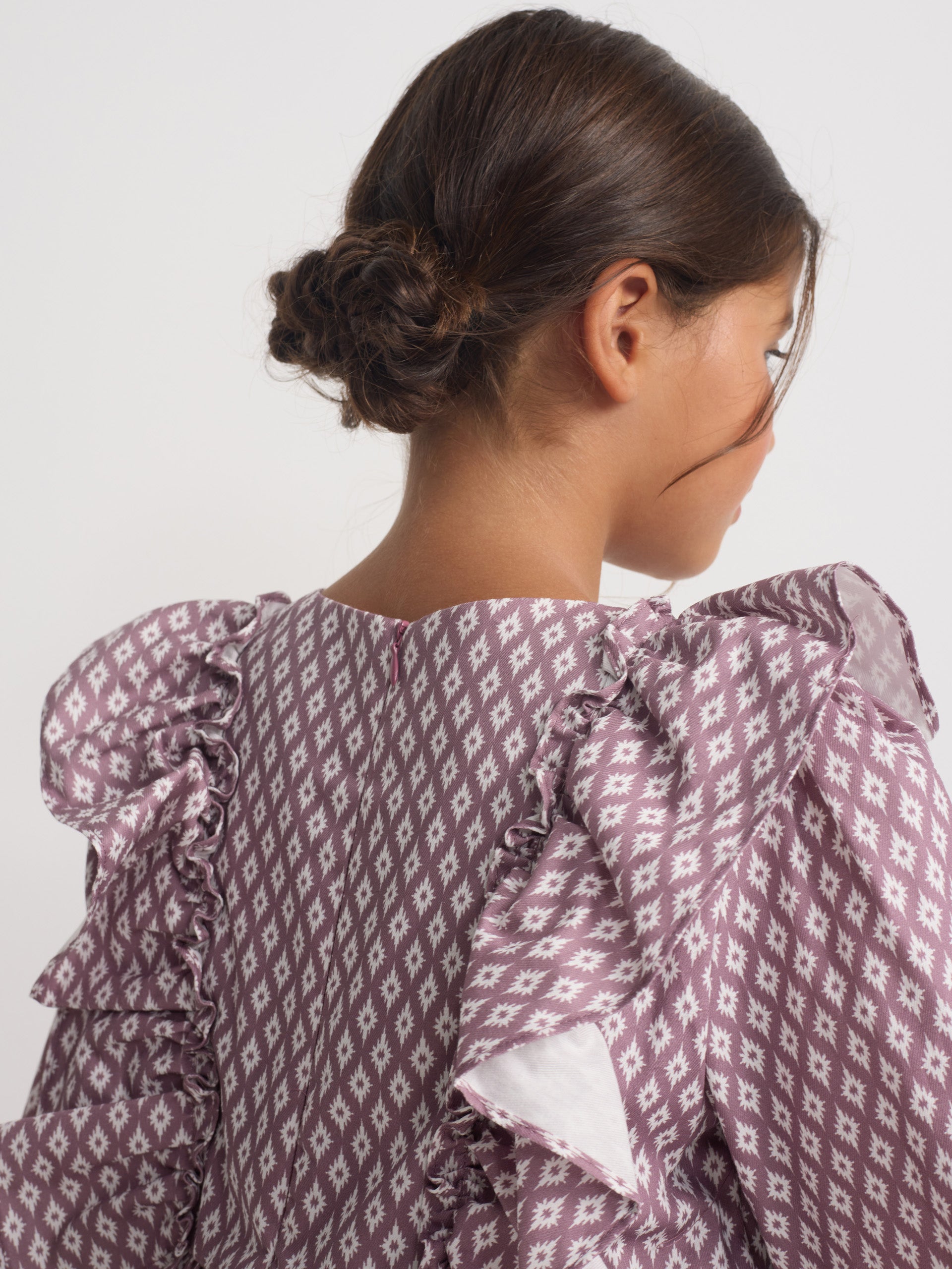 Vestido de menina estampado étnico roxo