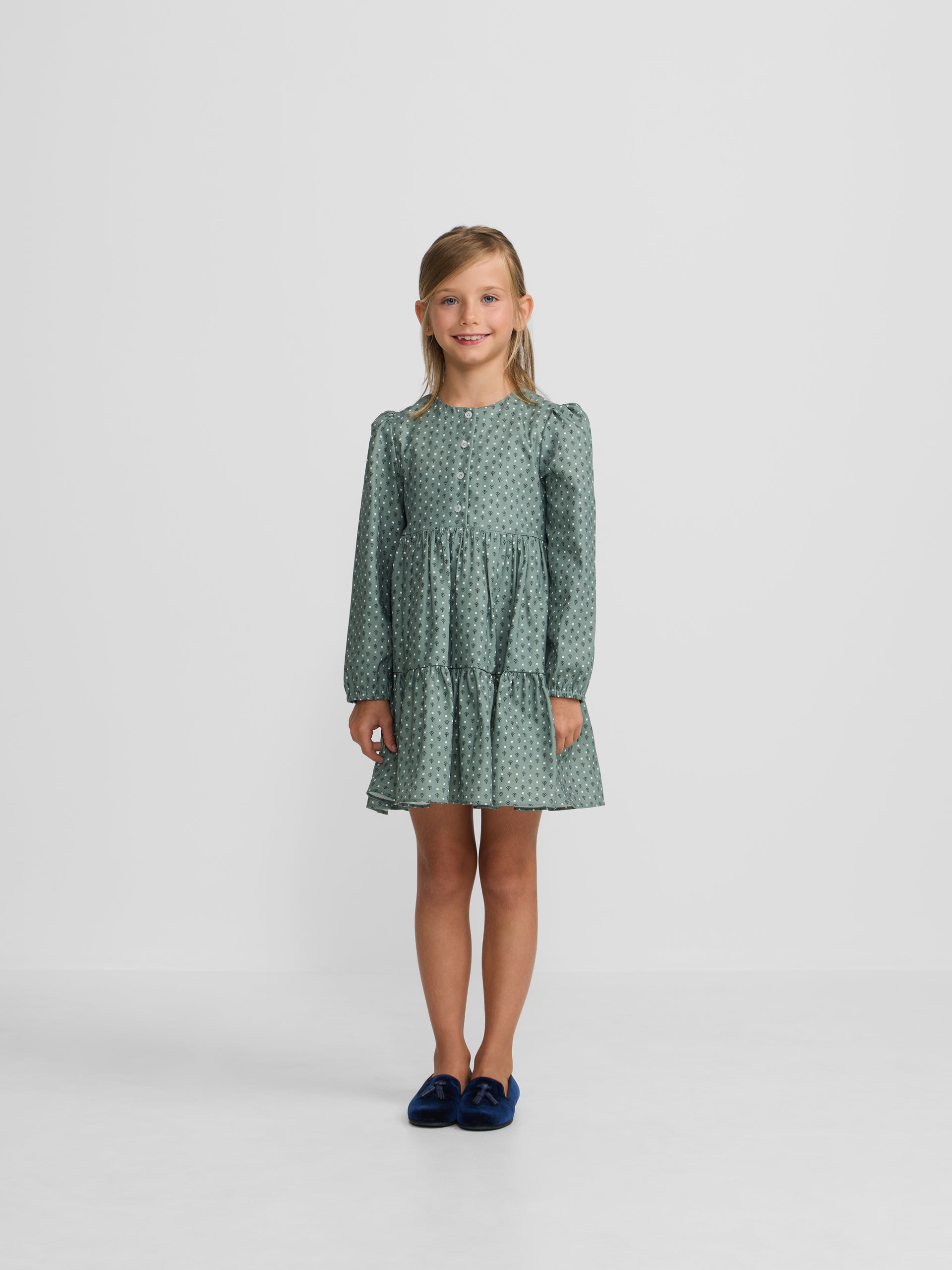 Vestido de menina estampado verde