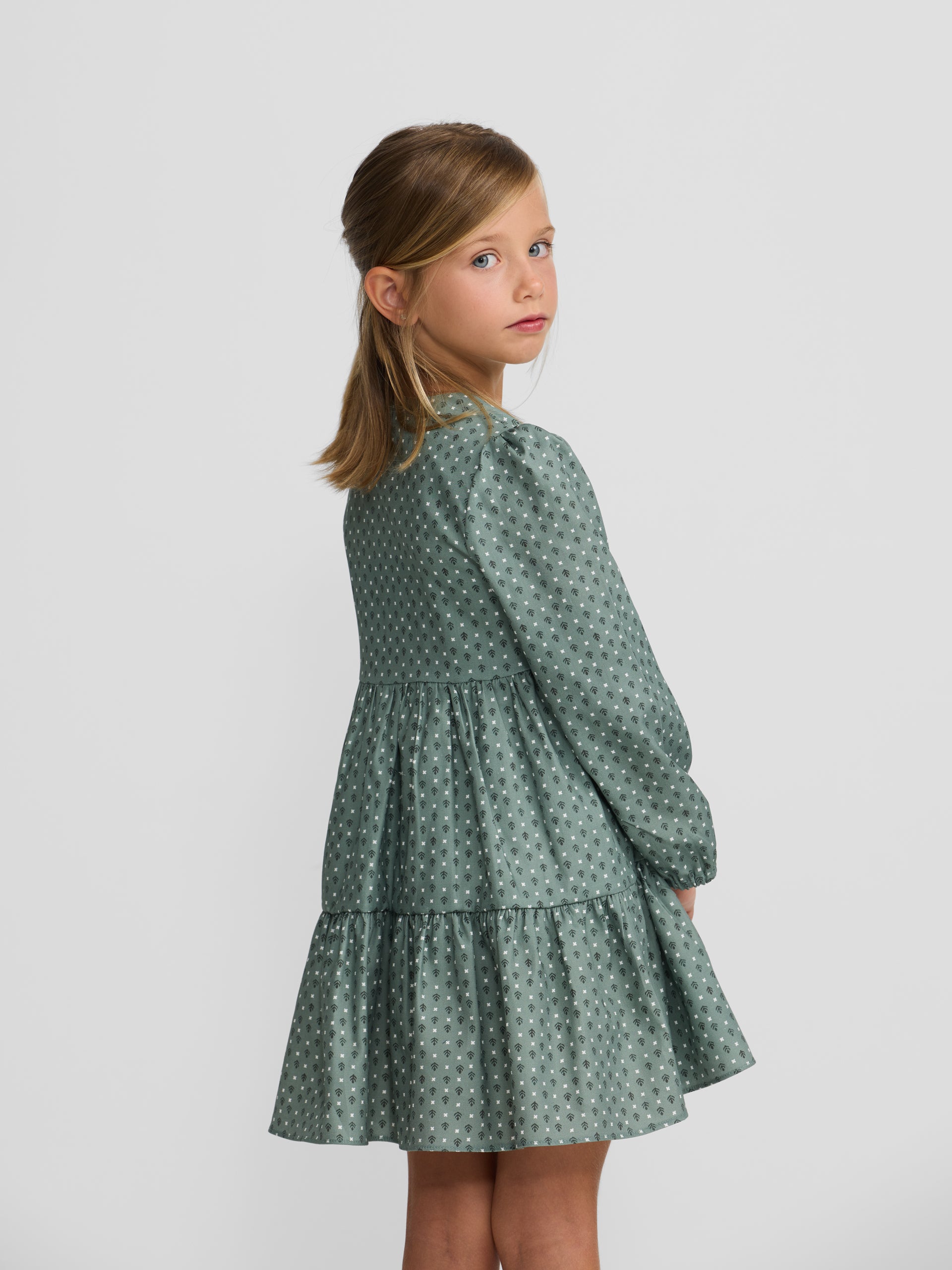 Vestido de menina estampado verde