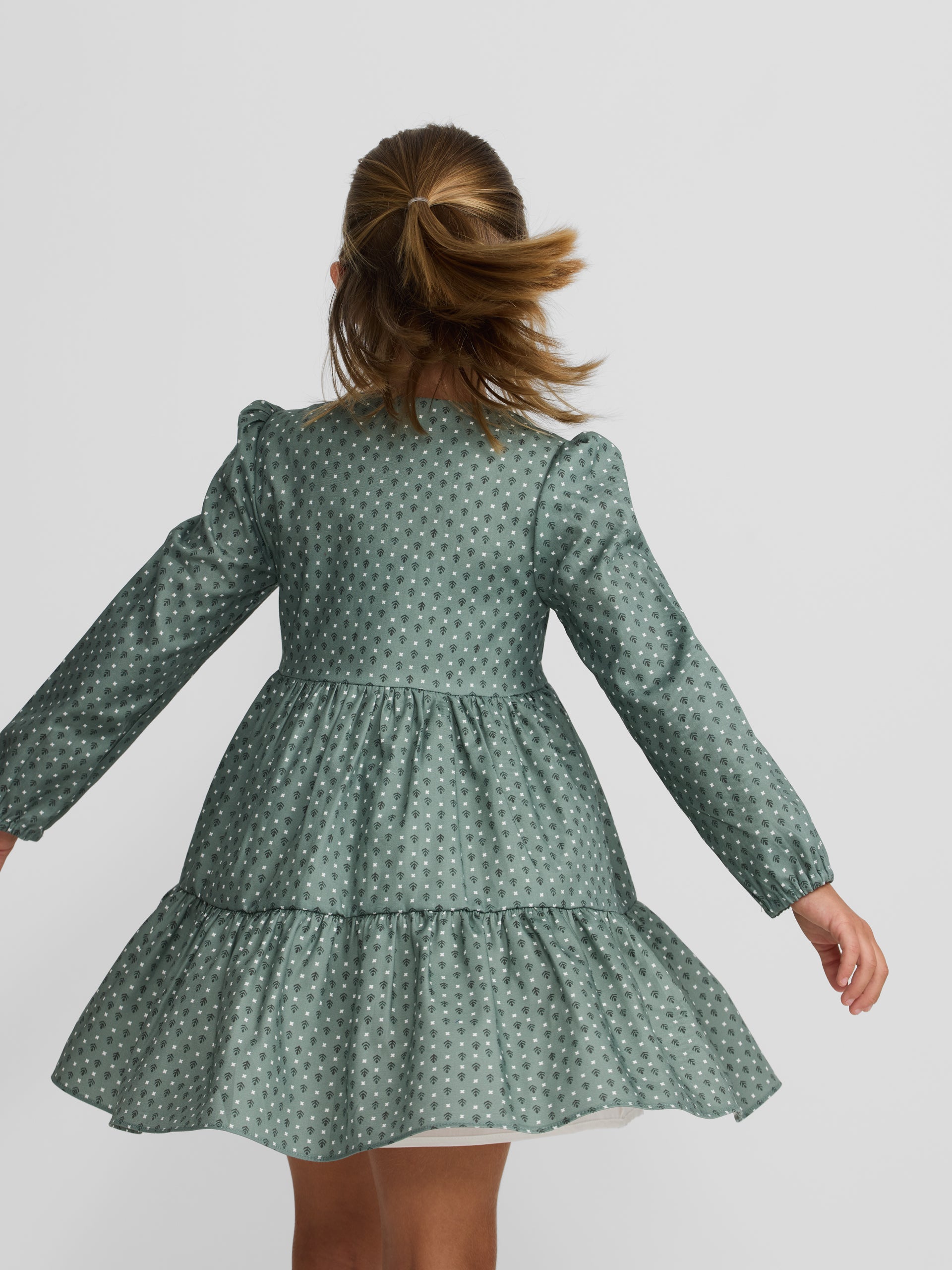 Vestido de menina estampado verde
