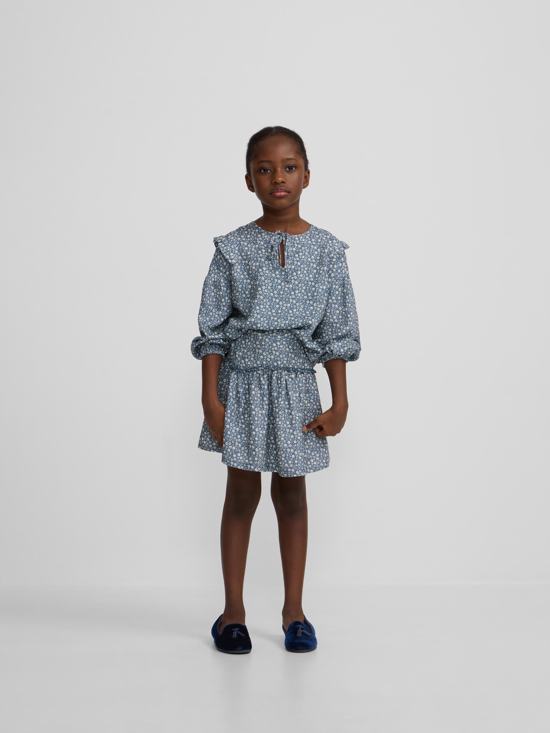 Light blue flower print girl skirt