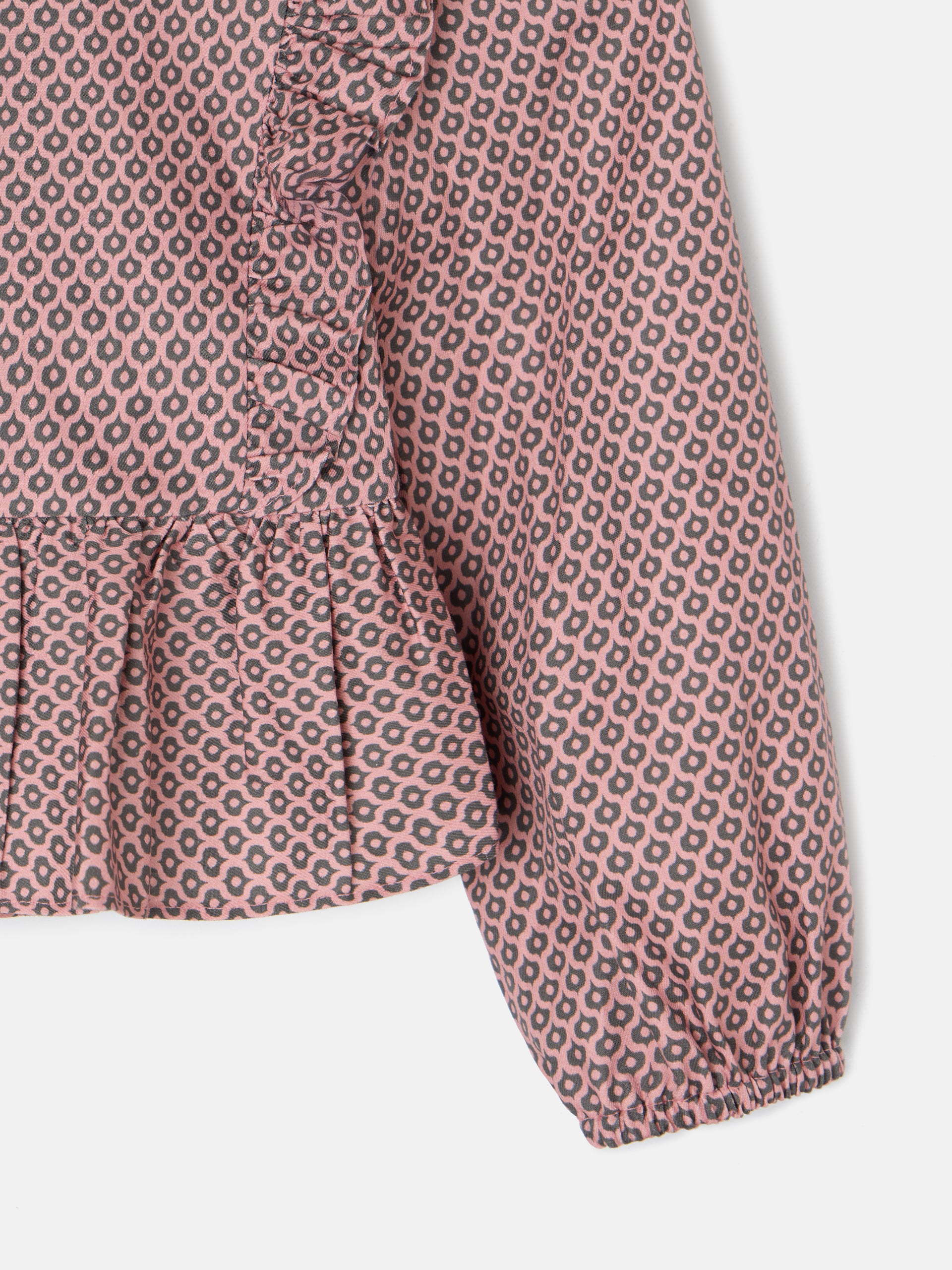 Blusa menina pregas estampado étnico rosa