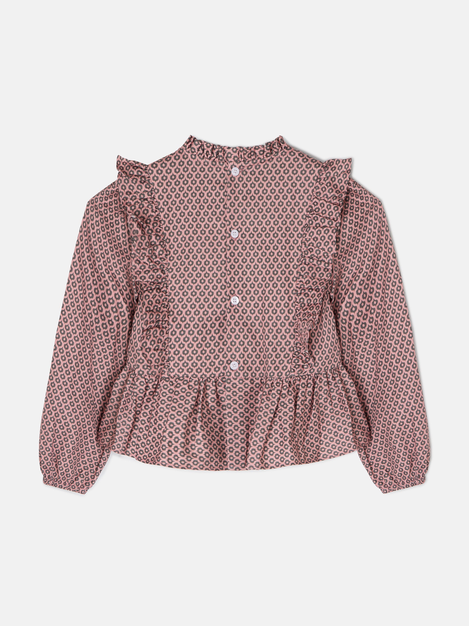 Blusa menina pregas estampado étnico rosa