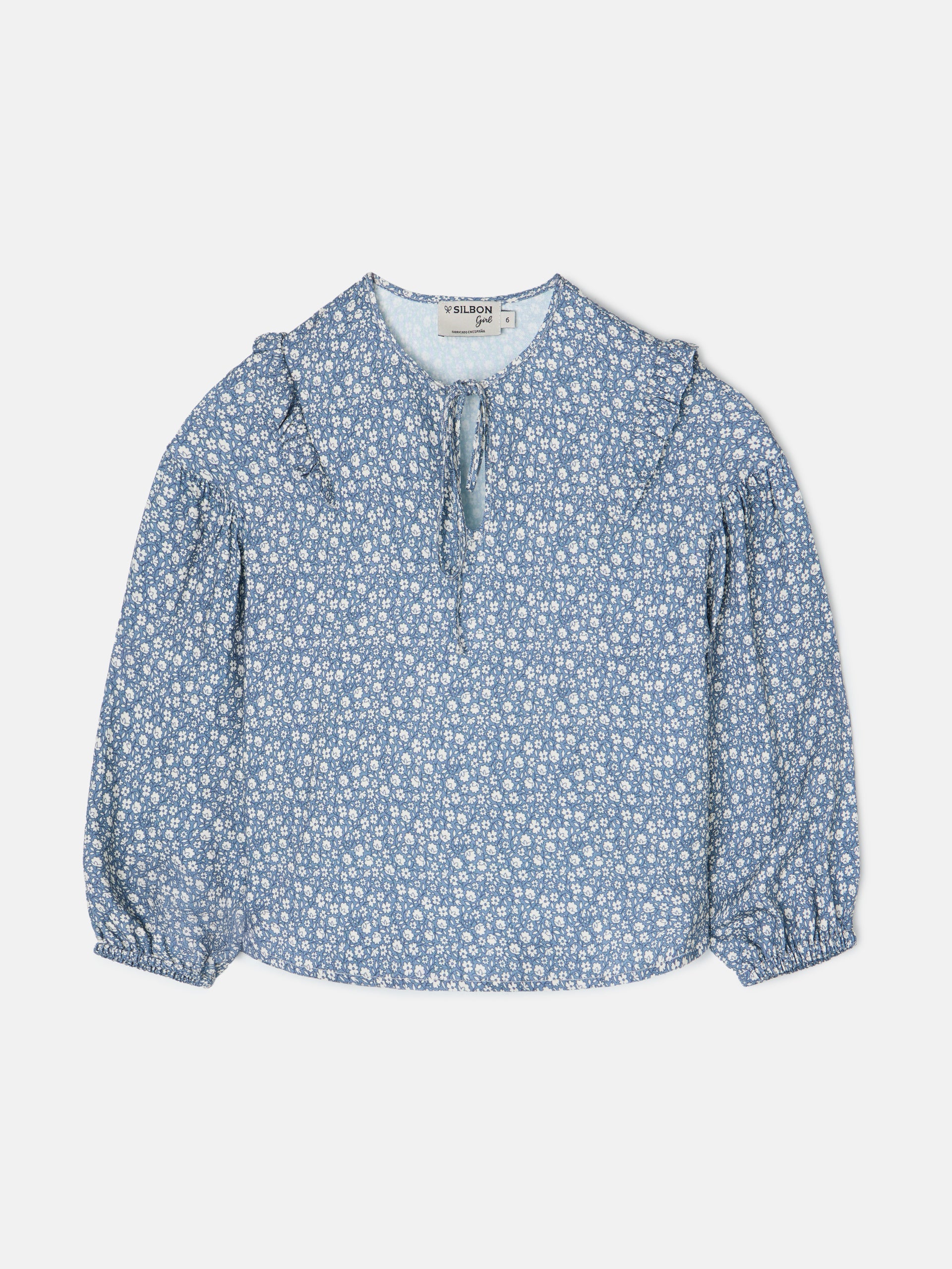 Light blue flower print girl blouse