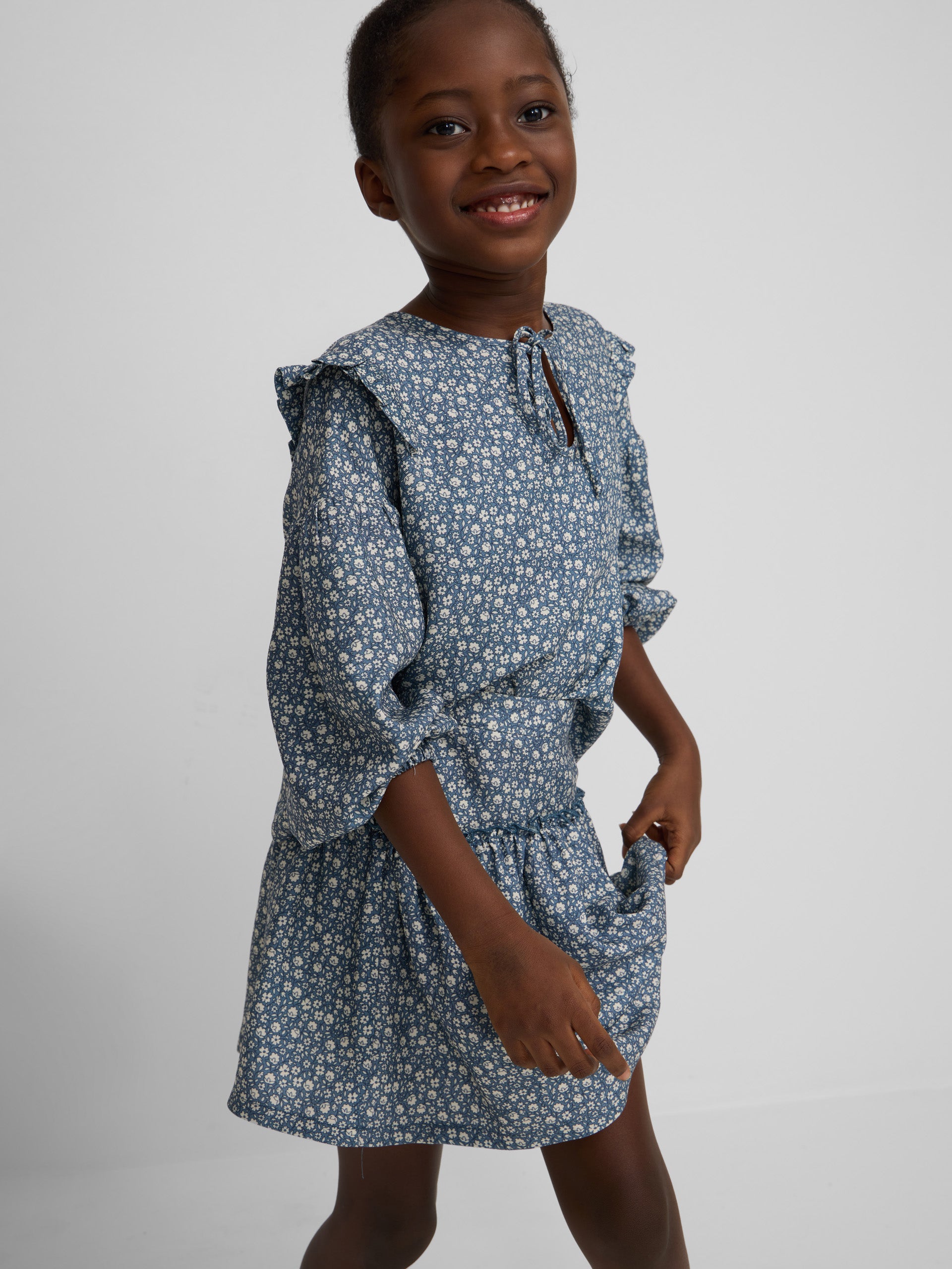 Light blue flower print girl blouse