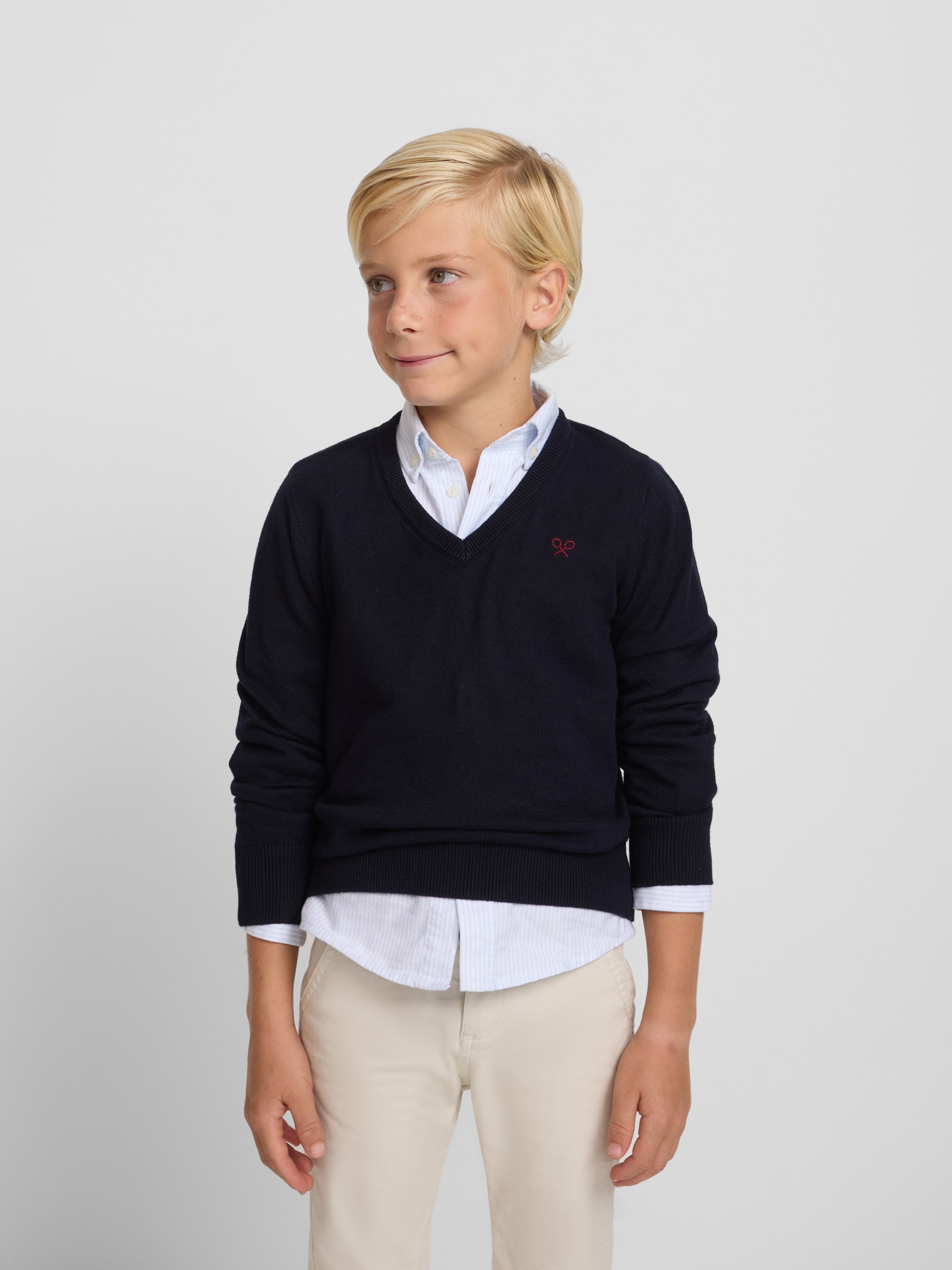 Pull bleu marine col V pour enfant