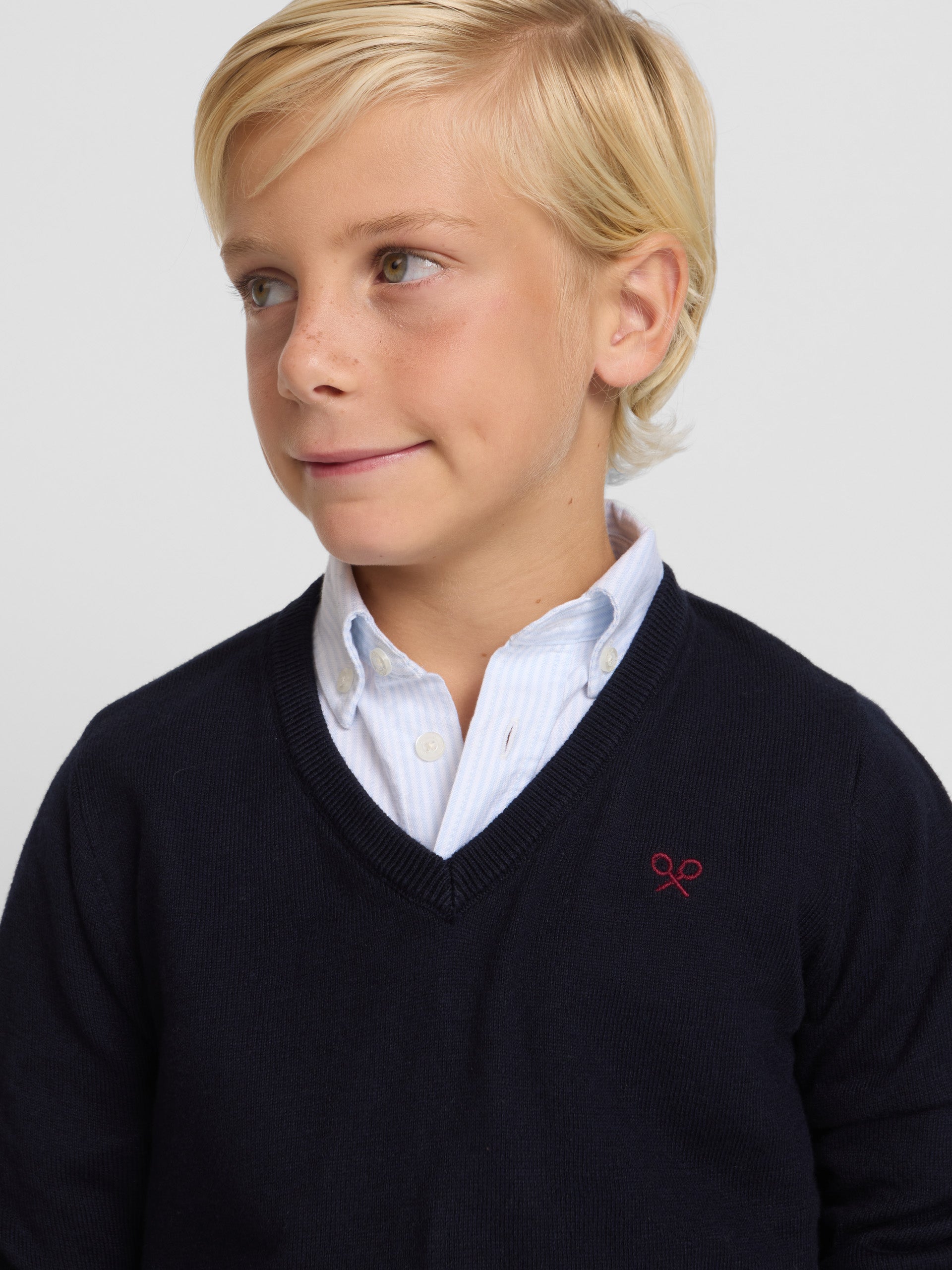 Pull bleu marine col V pour enfant